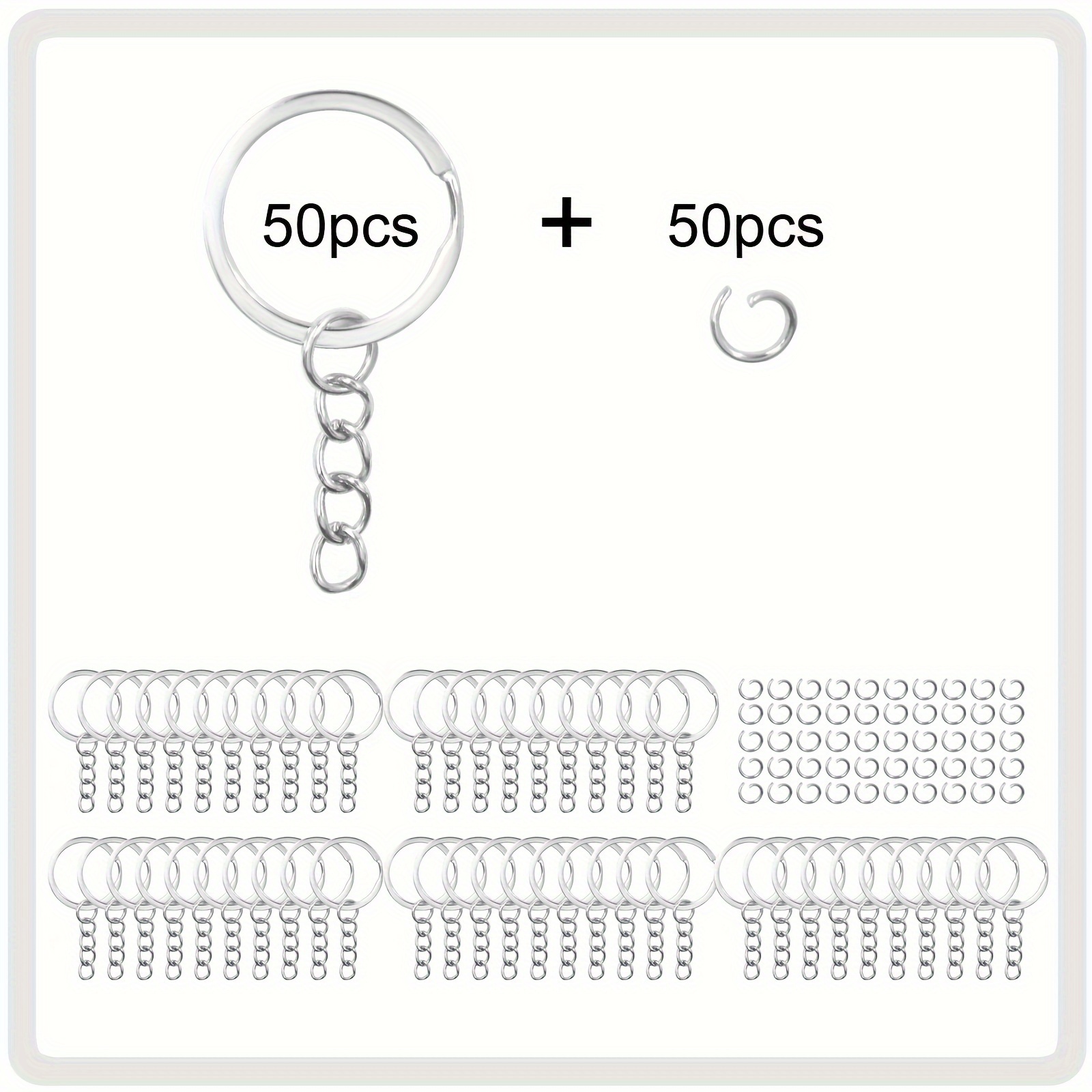 Image of 40/100pcs Golden Silvery Sturdy Durable 25mm Key Flat Ring Chain And Open Jump Rings Suitable For Keychain Pendant Crafts Making