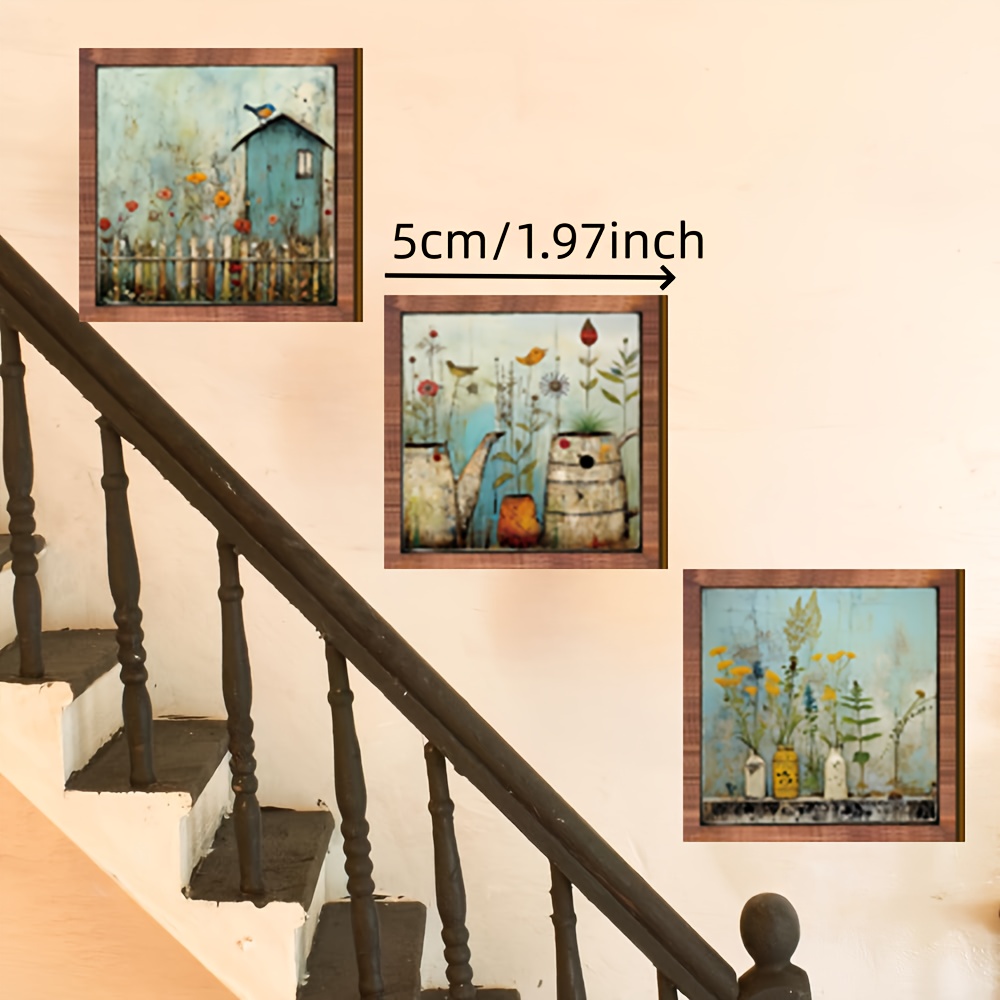 TEMU 2D Plat - 3-delige Set 2D Mini Retro Individuele Fantasy Plant Design Houten Ornamenten, Boerderijstijl Houten Frame Mini Borden, Geschikt voor