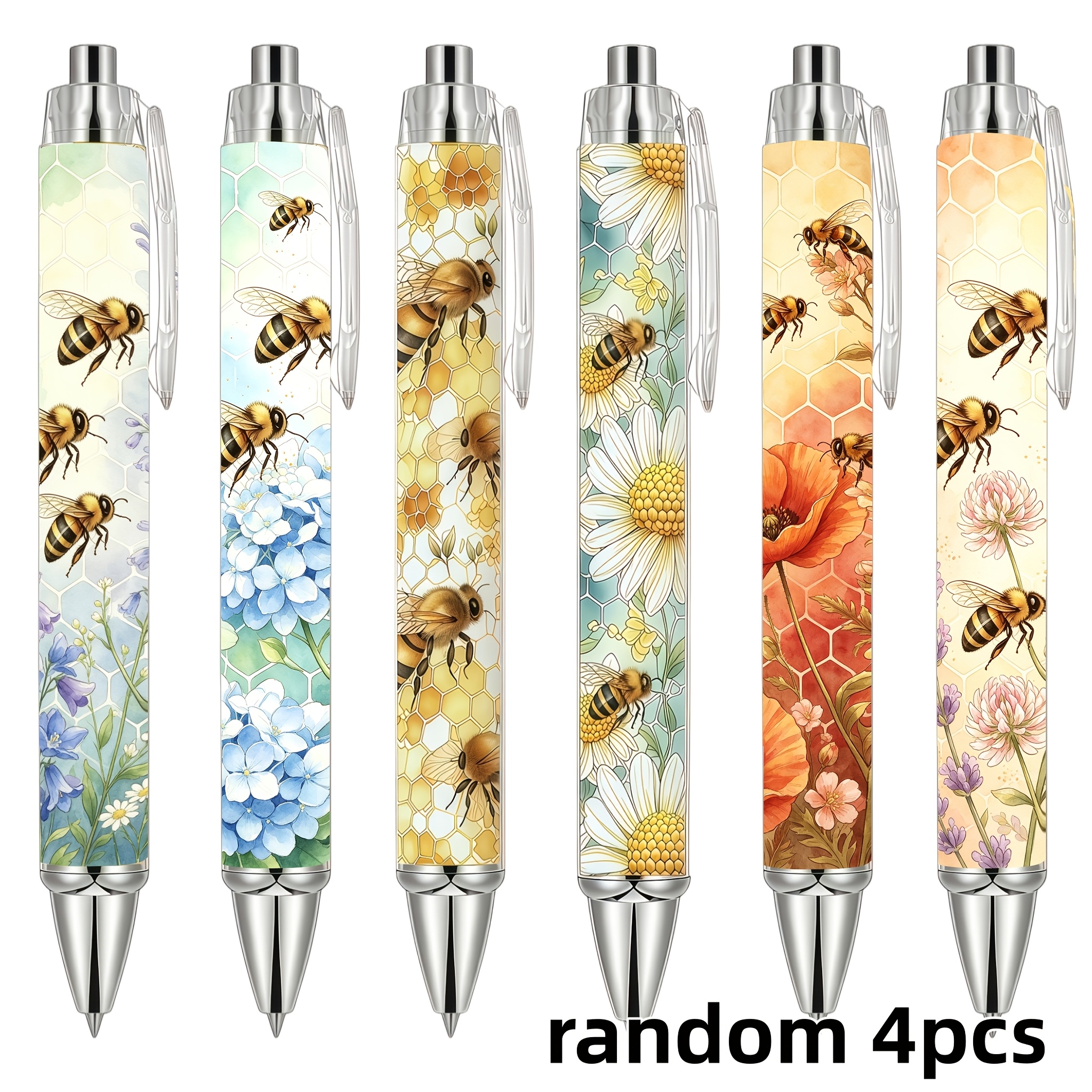 TEMU Random 4pcs Cute Hardworking Ballpoint Pens, Little And Daisies, Provide Smooth Writing, Suitable For Journaling, Planning, And Or School Use,