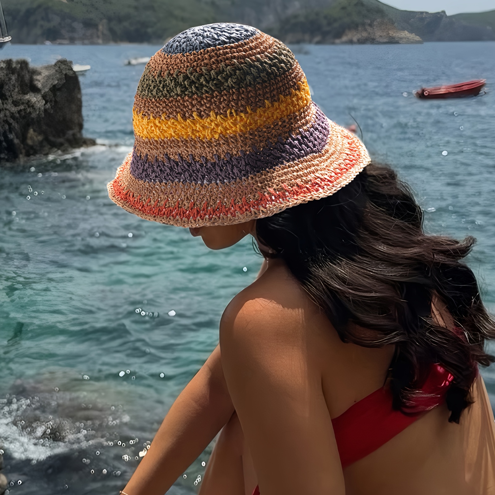 Cappello Di Paglia Con Borsa | Largo Bordo | Donna Spiaggia Estate | Regolabile