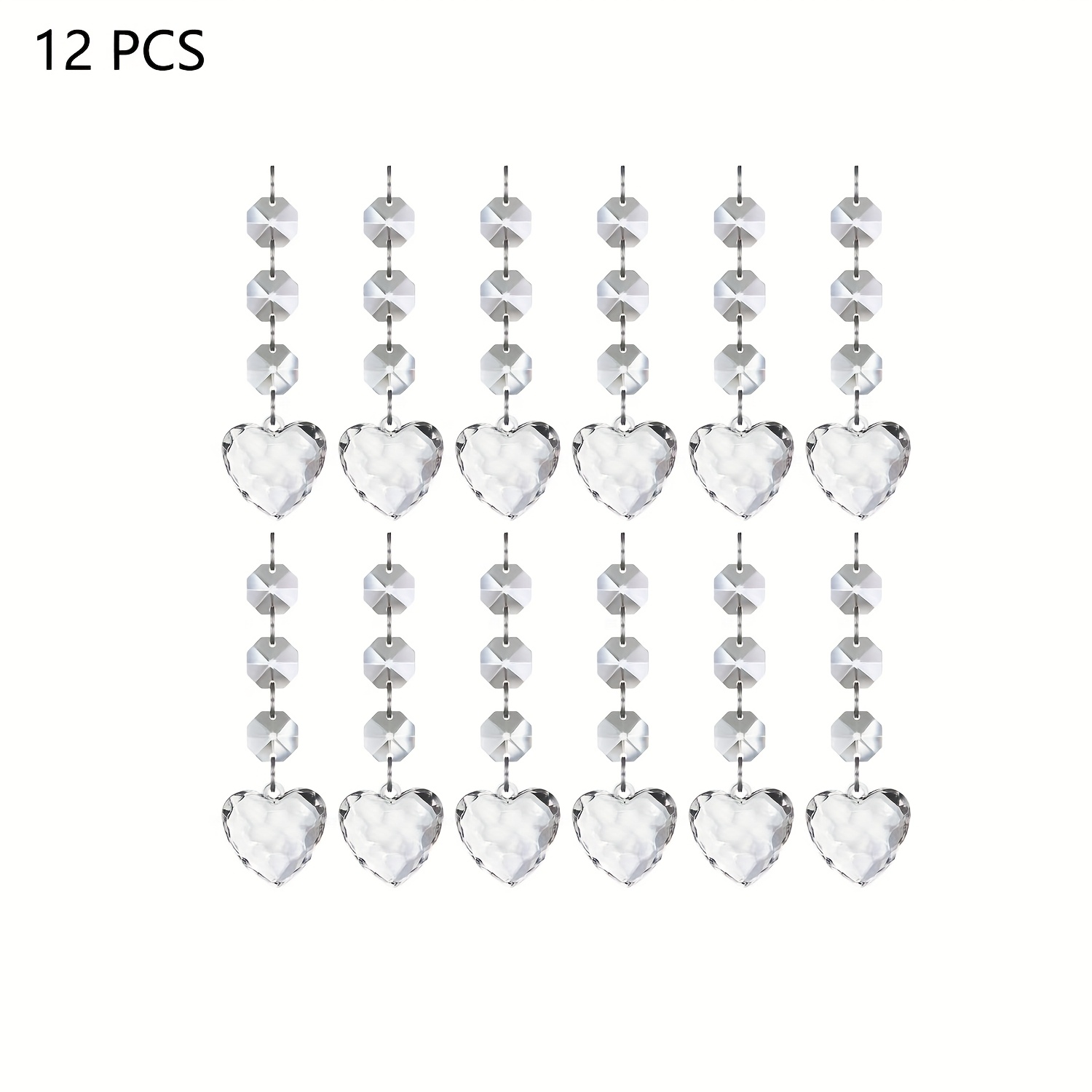 Image of 12pcs Classic Acrylic Crystal Heart Ornaments, Hanging Prism Drop Pendants For Valentine's Day Decor, No Electricity Needed Suncatcher Chandelier, Centerpieces, Clear Plastic