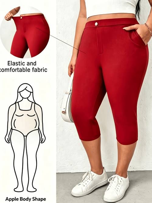 plus size plus size plus size womens spring and summer fashion casual elastic comfortable multi functional elastic waist solid point pants leggings curve pants summer clothing work pants minimalist style