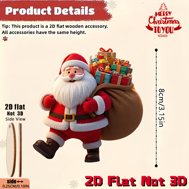 2D Flat, 2D Flat 9pcs Set of Kind and Jolly Santa Claus Series Retro Wooden Hanging Ornaments - Christmas Tree Decorations, No Wiring Needed for Home Doors/Windows Fireplace Branches Party Gifts, 2D Flat