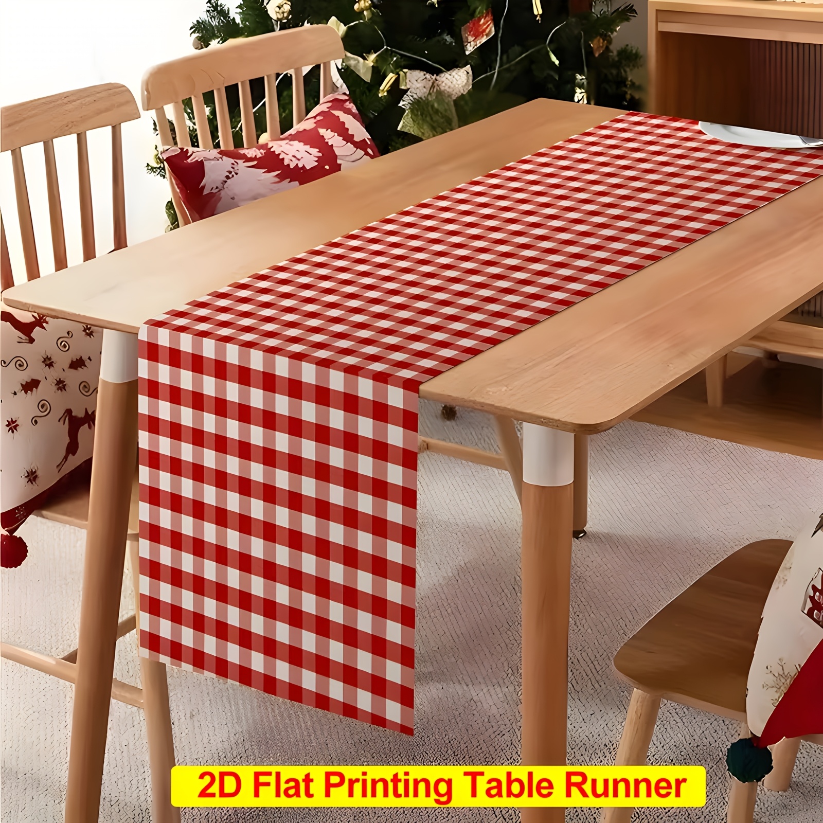 TEMU 1pc Red And White Checkered Table Runner - Heavy-duty Polyester Plaid Tablecloth, Soft, Durable And Easy To Clean Rectangular Dining Table