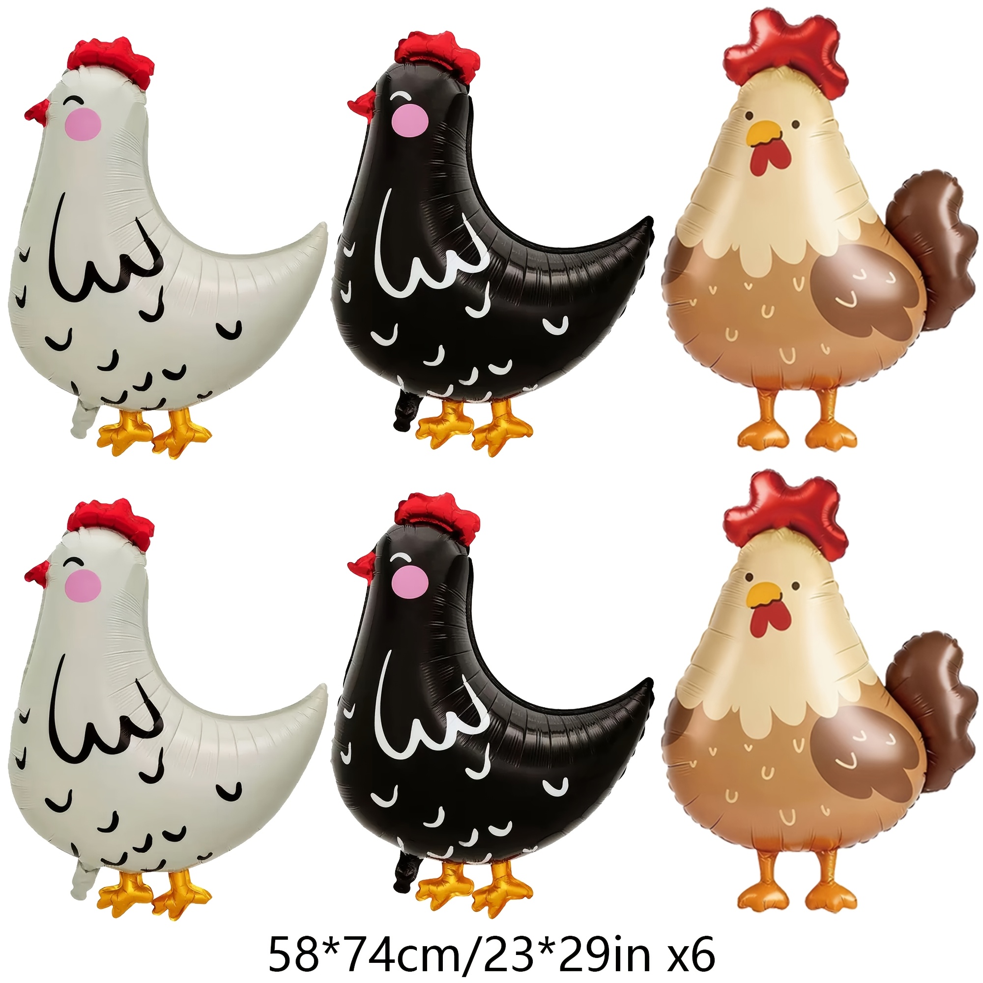 Image of 6pcs Pack 6pcs Cute Chicken Balloons Suitable For Farm Theme Party Decorations, Pastoral Chicken-shaped Foil Balloons For Birthday Shower Decor, Rustic Party Balloon Decorations With Hen & Chicks