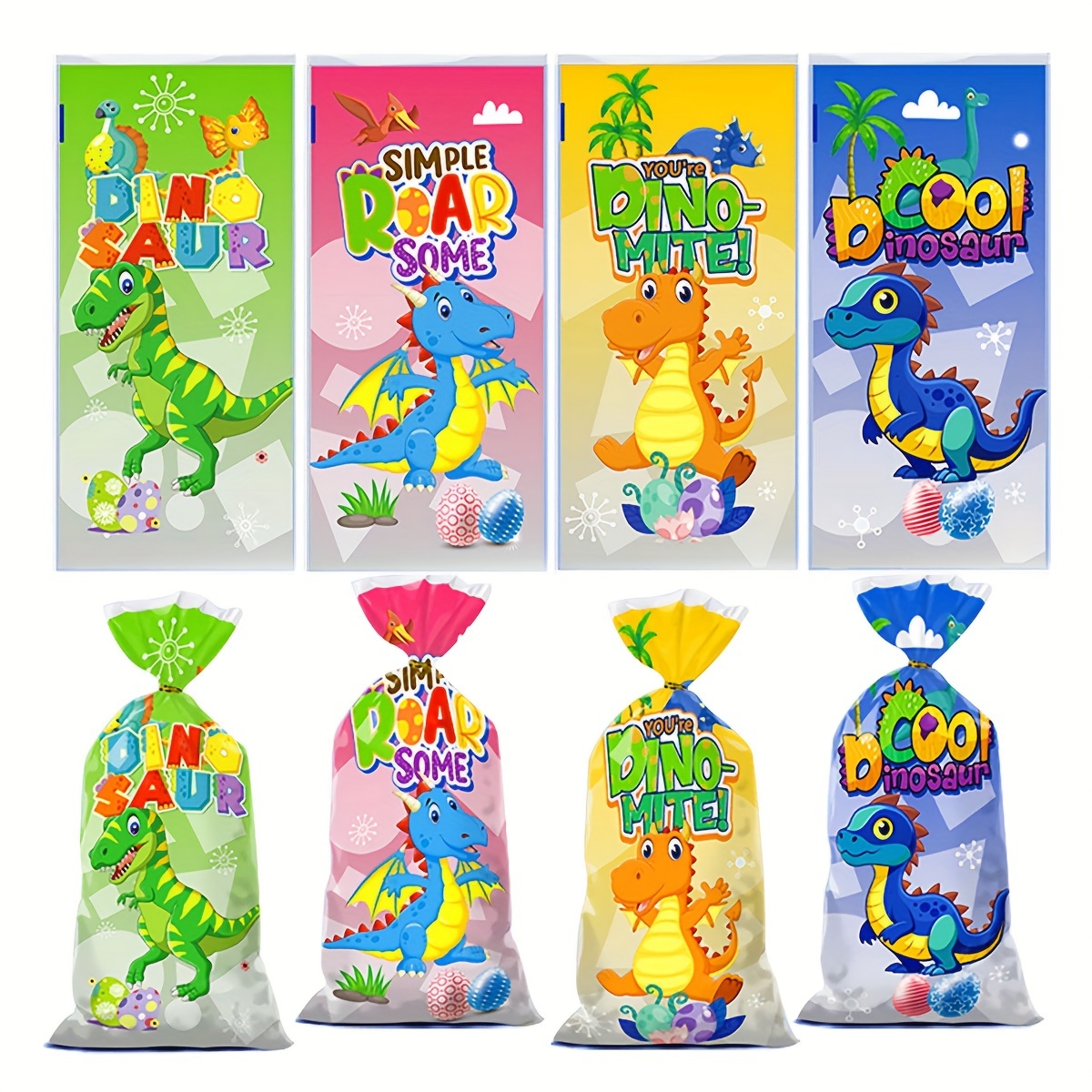 

50 Festive Cartoon Dinosaur Themed Candy Bags - Perfect For Birthday Parties, Diy Baking, Or As A Fun Gift Pack! - Plastic Material, Suitable For Various Occasions