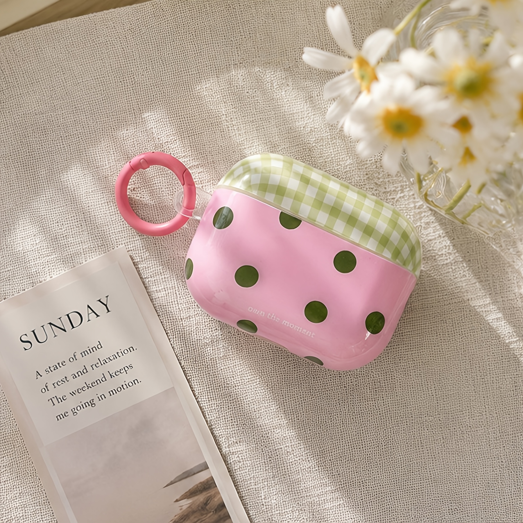 TEMU Korean Style Ins Easy Foundation Green Polka Dot Green Checkered For 2/3/4/5/pro//pro3 With Round Ring Gift Trendy Anti-drop Earphone Shell
