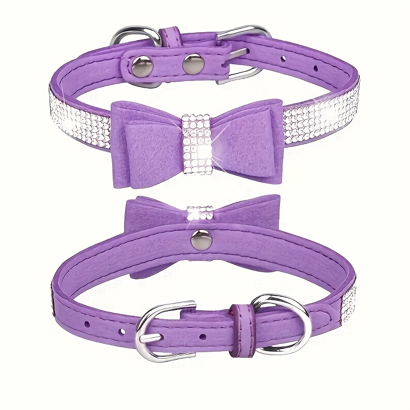 Bling Puppy Hundehalsband Mit Strass & Schleife – Verstellbar, Weiches Wildleder Für Katzen & Hunde