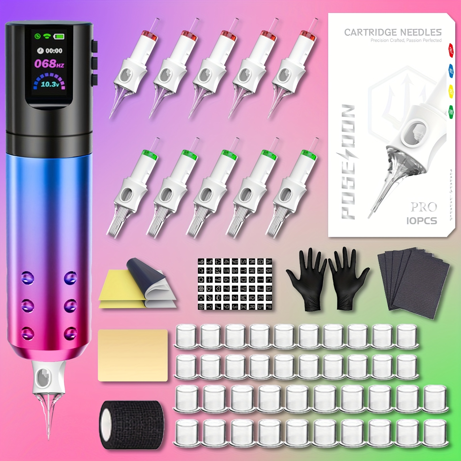 Image of Tattoo Tools Gift Tattoo Pen Kit, Wireless Rotary Tattoo Gun Kit, Color Screen Tattoo Machine Kit With 10pcs Tattoo Cartridge Needles, For Beginners