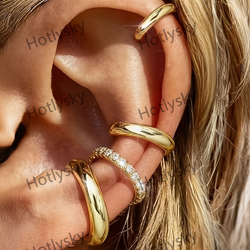 TEMU 4pcs Women's Fashion Clip-on Earrings, Stylish Ear Accessories, Copper Alloy Electroplated With Synthetic Synthetic Zirconia, Clip-on Full Ear