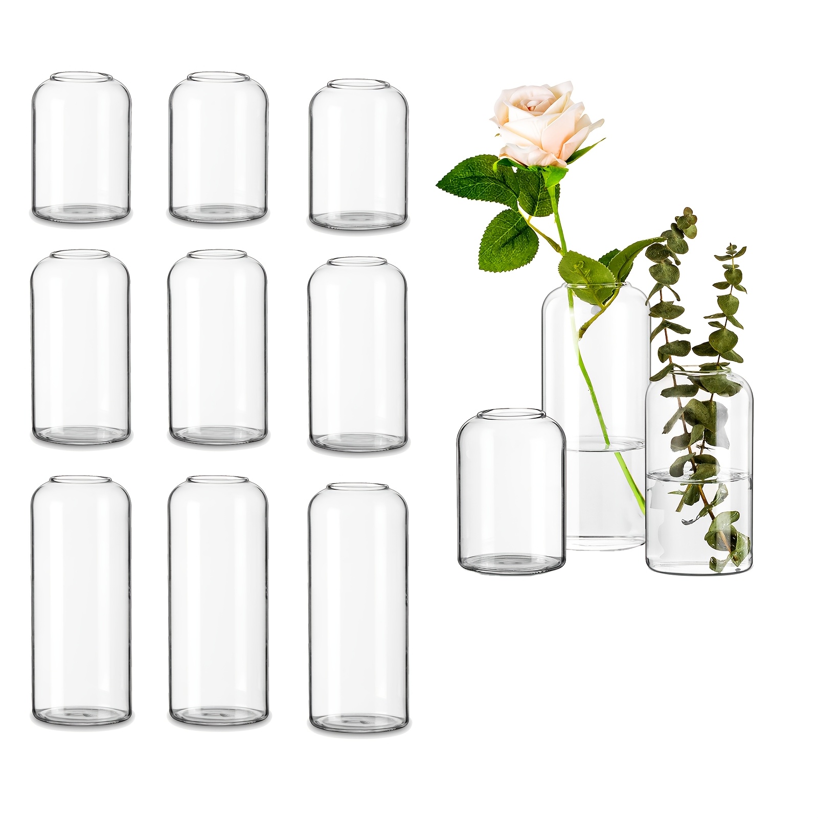 TEMU Glass Bud Vases For Centerpieces - Clear Small Flower Vase Decor Bulk Set Of 12 Handmade Modern Decorative Vases For Flowers Wedding Centerpiece