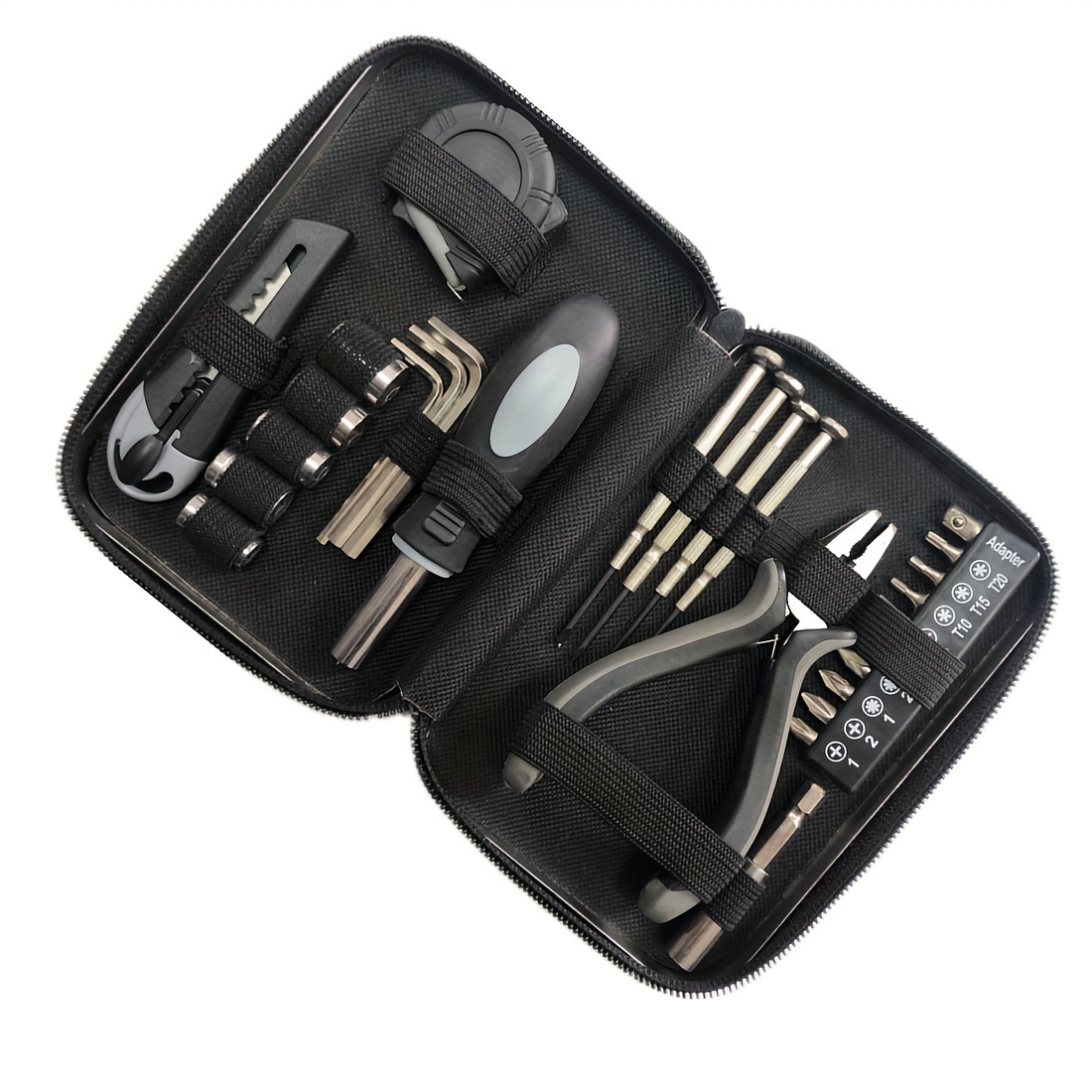 27 piece portable manual tool set with metal case multi function hand tool kit with screwdrivers hex wrenches box cutter tape measure pliers compact household repair tools no electricity required Product details 0