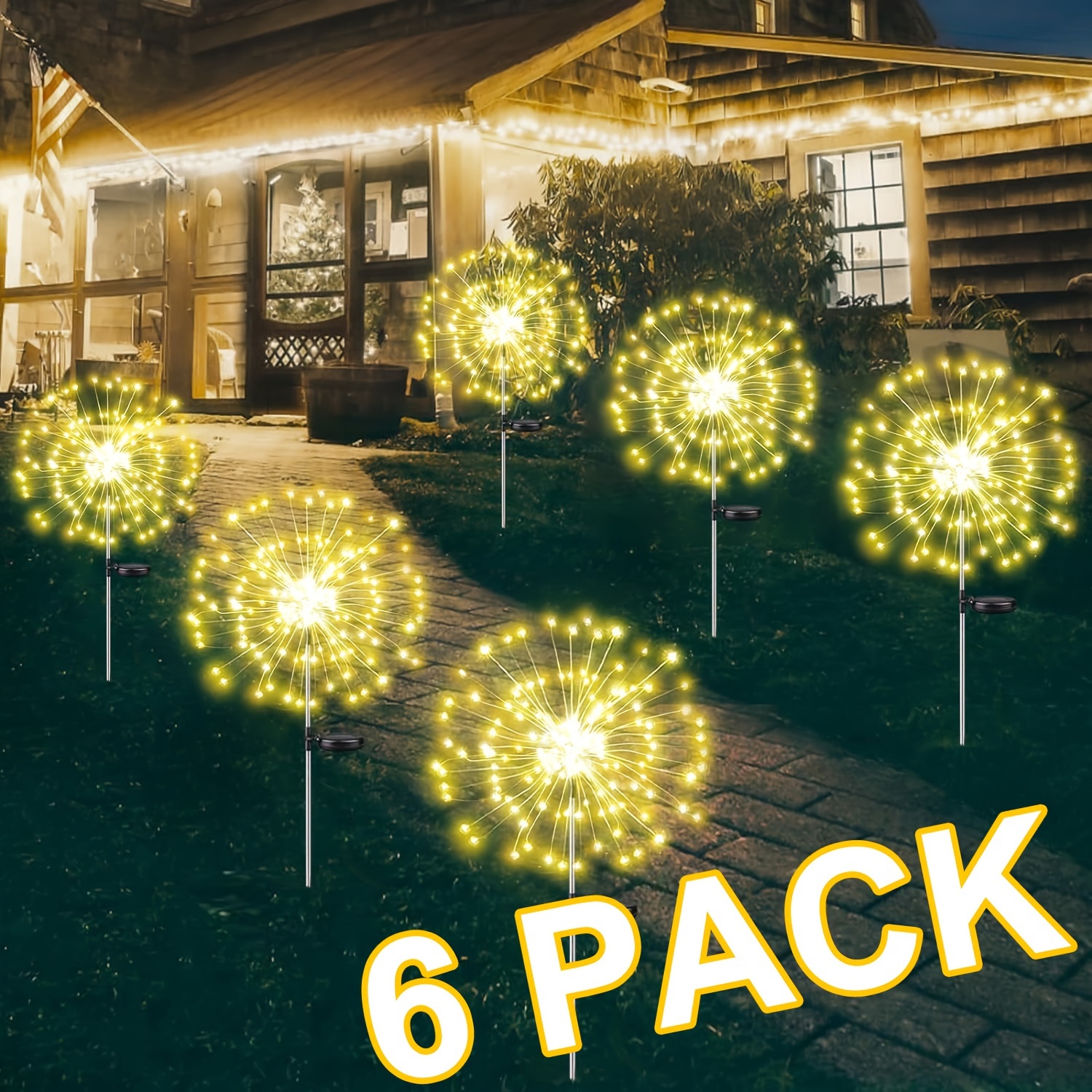 

6pcs Solar Lights For Garden Decor - 900 Led, 8 Lighting , Ip65 Waterproof, Easy-to-install Outdoor Pathway & Patio Lighting, Solar-powered With Flexible Copper Wires, Yard And , Solar Outdoor Lights