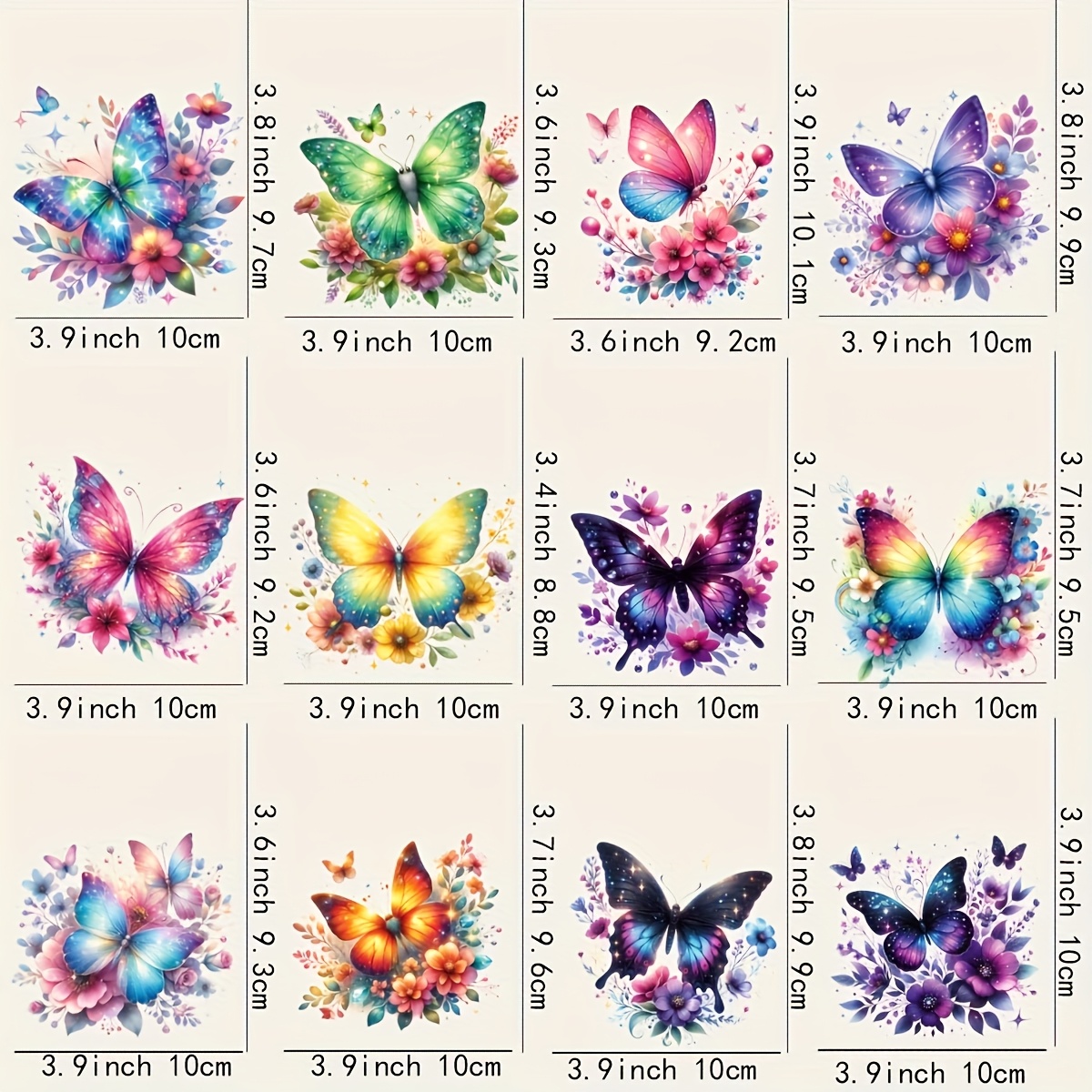 E-shop 12er-Set Lebendige Schmetterlings-Bügelbilder, Kleine Größe - Waschbare -Patches für T-Shirts, Hüte & , Schmetterling-Stil, Bügelfolien, Fashion