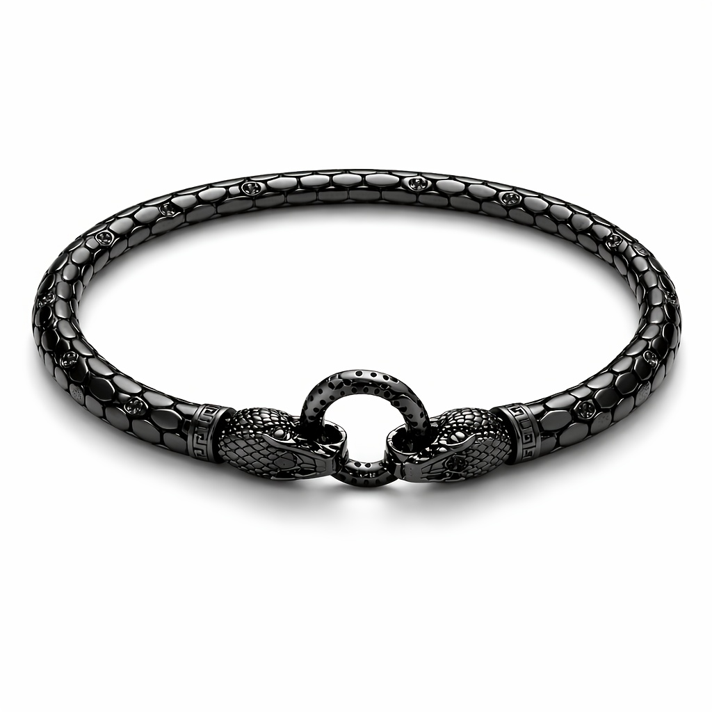 Image of New Arrival 925 Sterling Silvery Bracelet, 5a Cz & Black Gold Plated Python Design, Trendy Snake Style, 5a Cubic 5a Zirconia, Hypoallergenic, Multiple Sizes , Gift Box Included