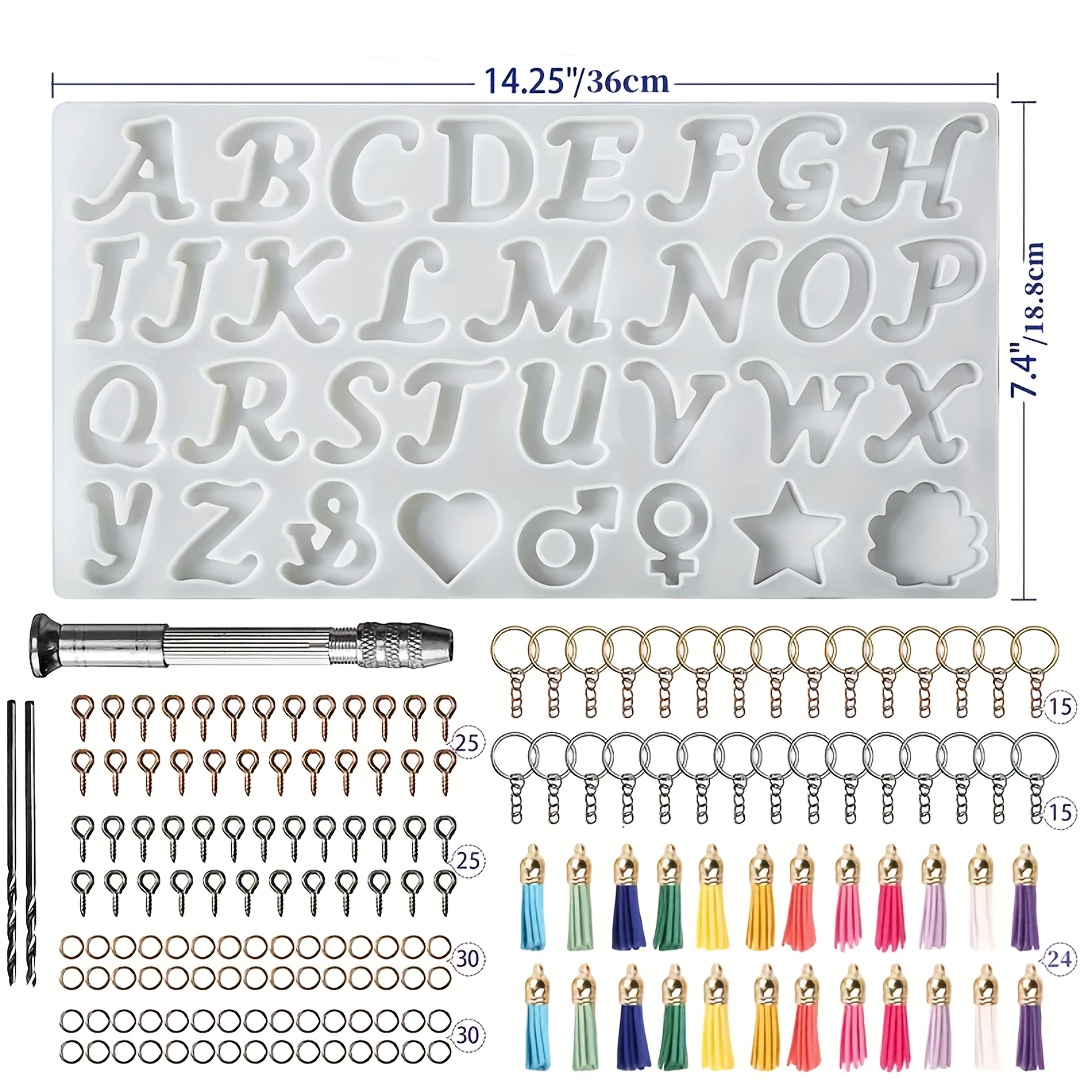 E-shop 244-teiliges Silikonform-Set, Alphabet & Ornament-Epoxidharzformen für DIY-Schlüsselanhängerherstellung, Gießformen für Harzguss