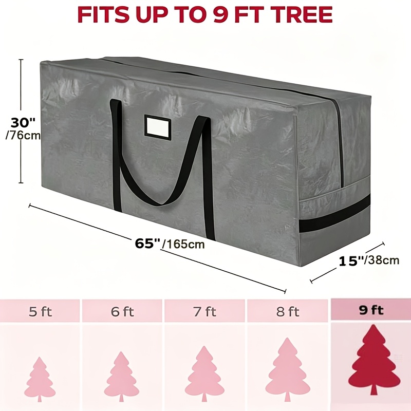 TEMU Sac de rangement pour sapin de Noël artificiel de 9 pieds, très résistant avec poignées de transport renforcées et fermeture éclair intégrale,