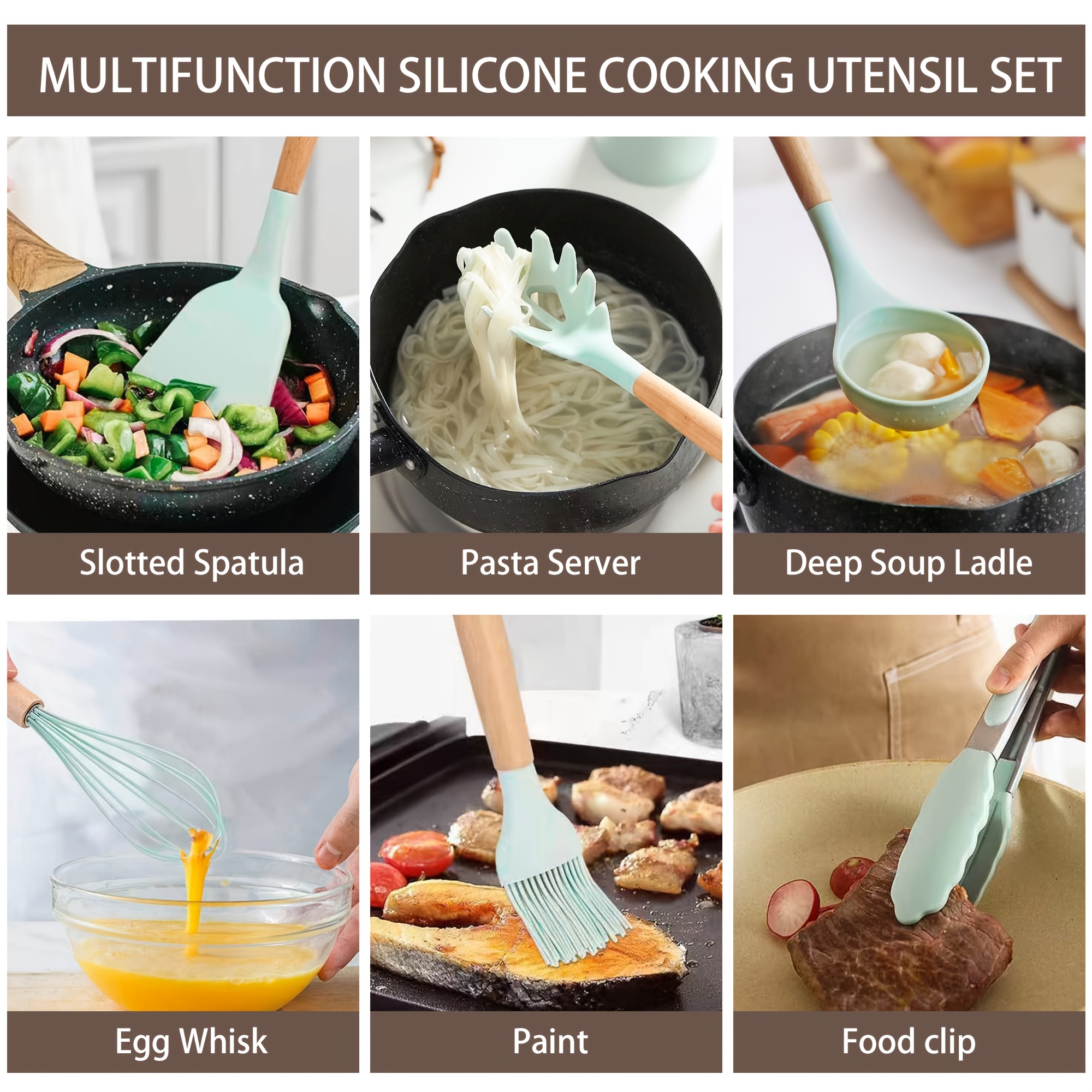 19pcs Kitchen Knife And Utensil Collection, Featuring a Nonstick Black Knife Set with Wooden Grips, Silicone Cooking Tools, a Cutting Board, Scissors, And a Holder, Ideal Gift for Parents