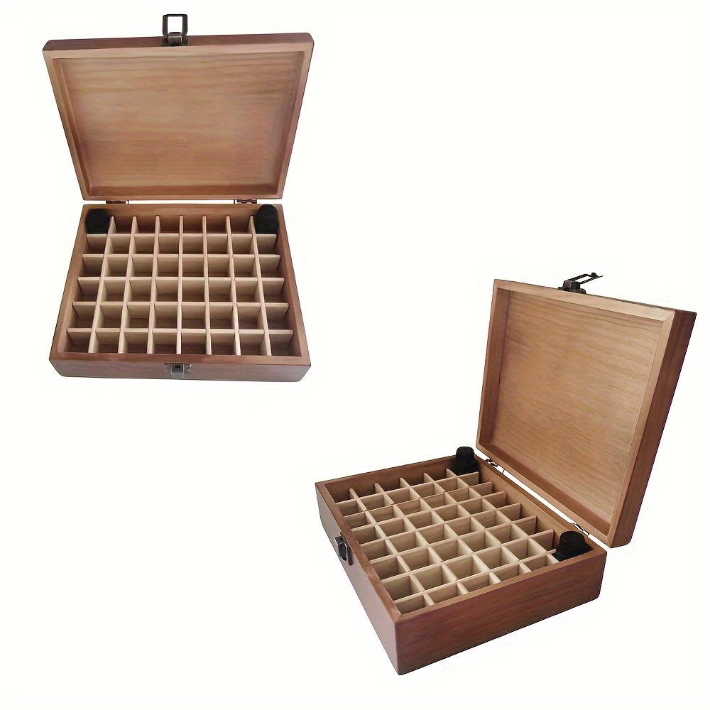 

48-compartment Wooden Oil Storage Box, Display For Desk, Portable, Low Allergenic, , No Required, Cosmetic Organizer For & And Accessories