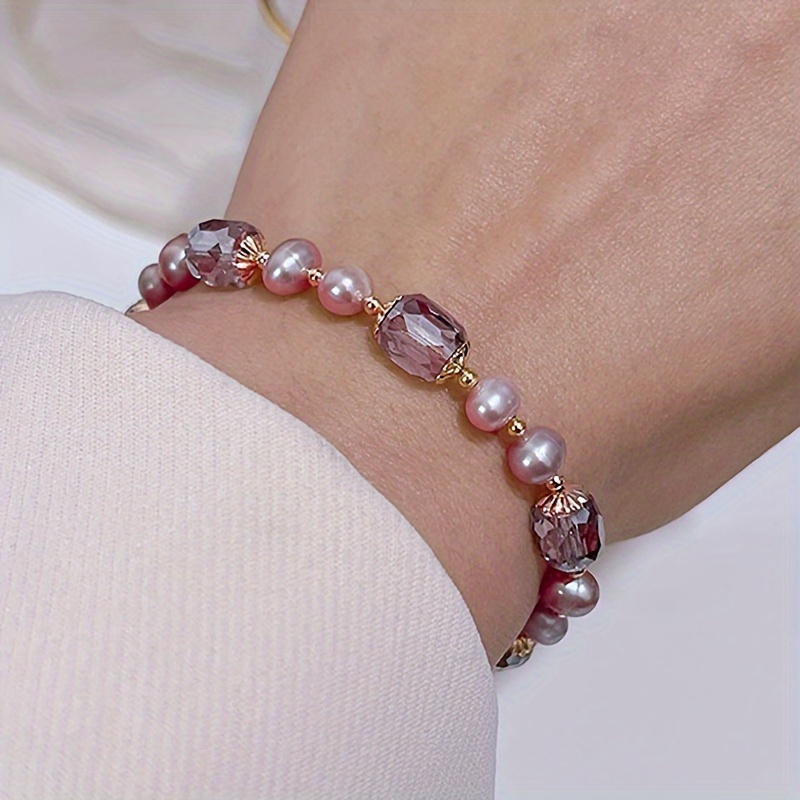 

1pc Colorful Faux Pearls Beads Beaded Bracelet Elegant Hand Chain Jewelry Slider Bracelet