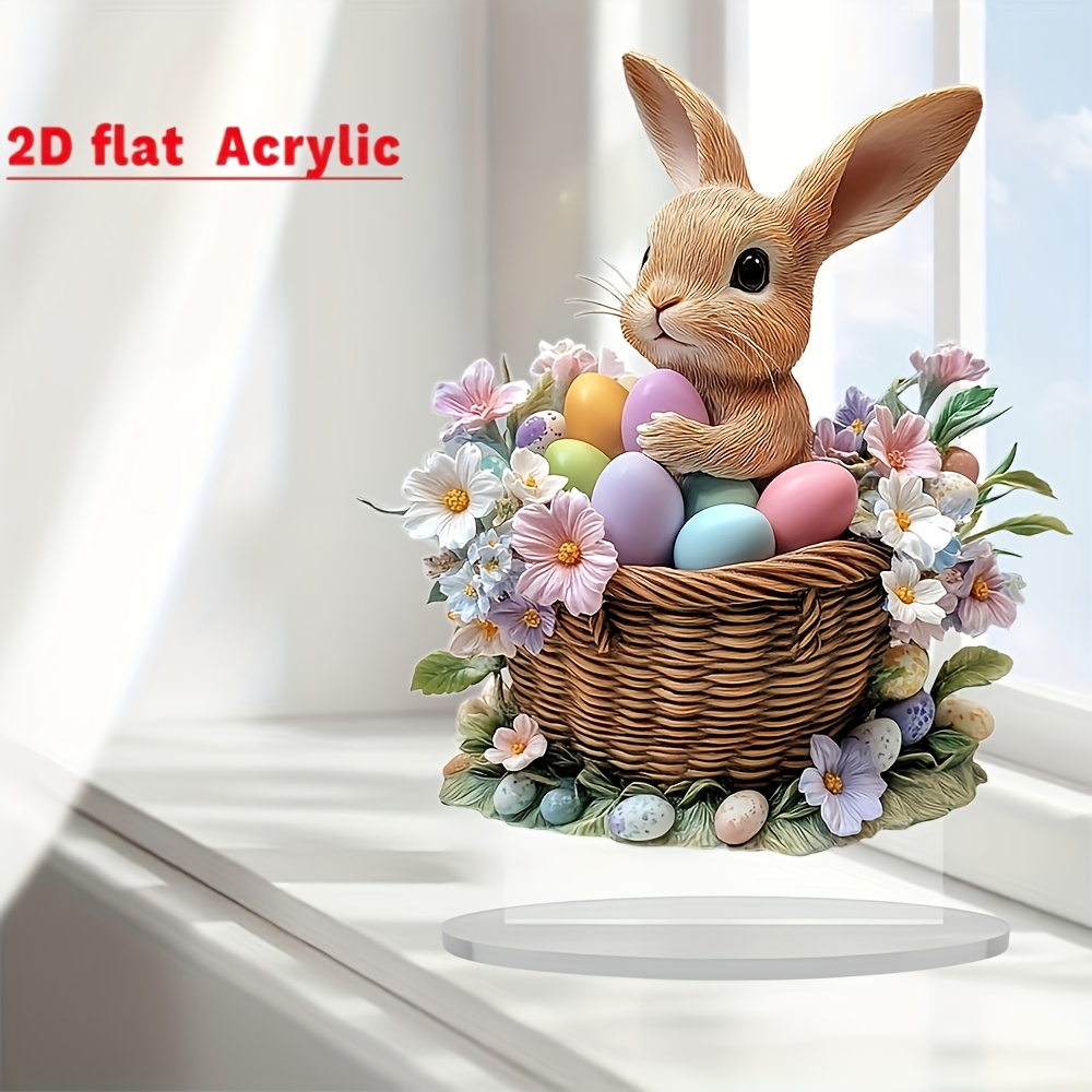 

2d Flat Boho Style Acrylic Rabbit Statue - 2d Flat Tabletop Decor, Home, Office, And Easter Celebrations, 4.72" X 7.87