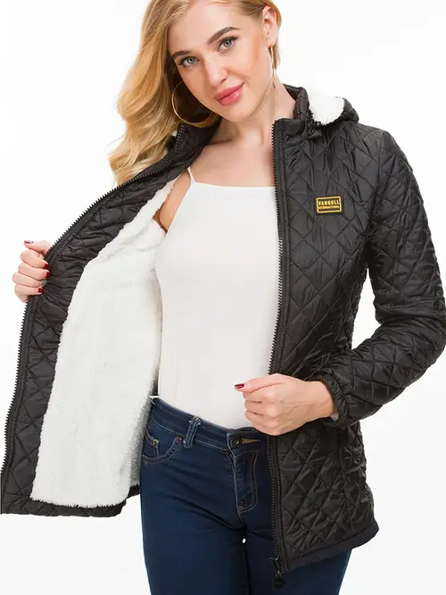 플러시 안감 지퍼 업 퀼팅 패딩 자켓 코트, 캐주얼 롱슬리브 겨울용 따뜻한 아우터웨어, 여성 의류