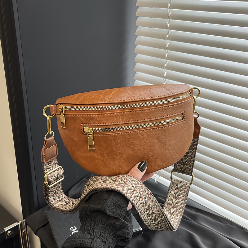 Image of 2025 New Waist Bag Autumn Winter Zipper Minimalist Chest Bag Versatile Korean Style Single Shoulder Crossbody Bag Casual Vintage Crossbody Chest Bag Textured Women's Waist Bag Phone Wallet