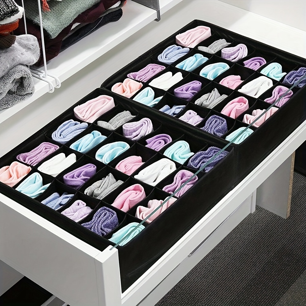 

1-pack 24-cell Foldable Drawer Organizer, Tension Mount Design, Moisture-proof And Mold-proof, Ideal For Home Storage And Organization Of Underwear, Socks, And Clothing - Black