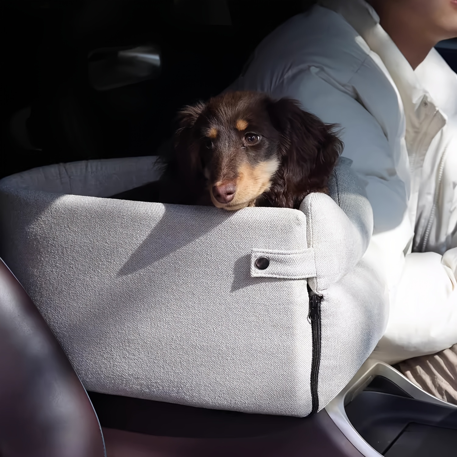1pc cozy polyester dog bed with removable cover soft warm and secure pet car seat for small to medium breeds ideal for traveling travel   plush interior secure closure dog bed for car Product details 0