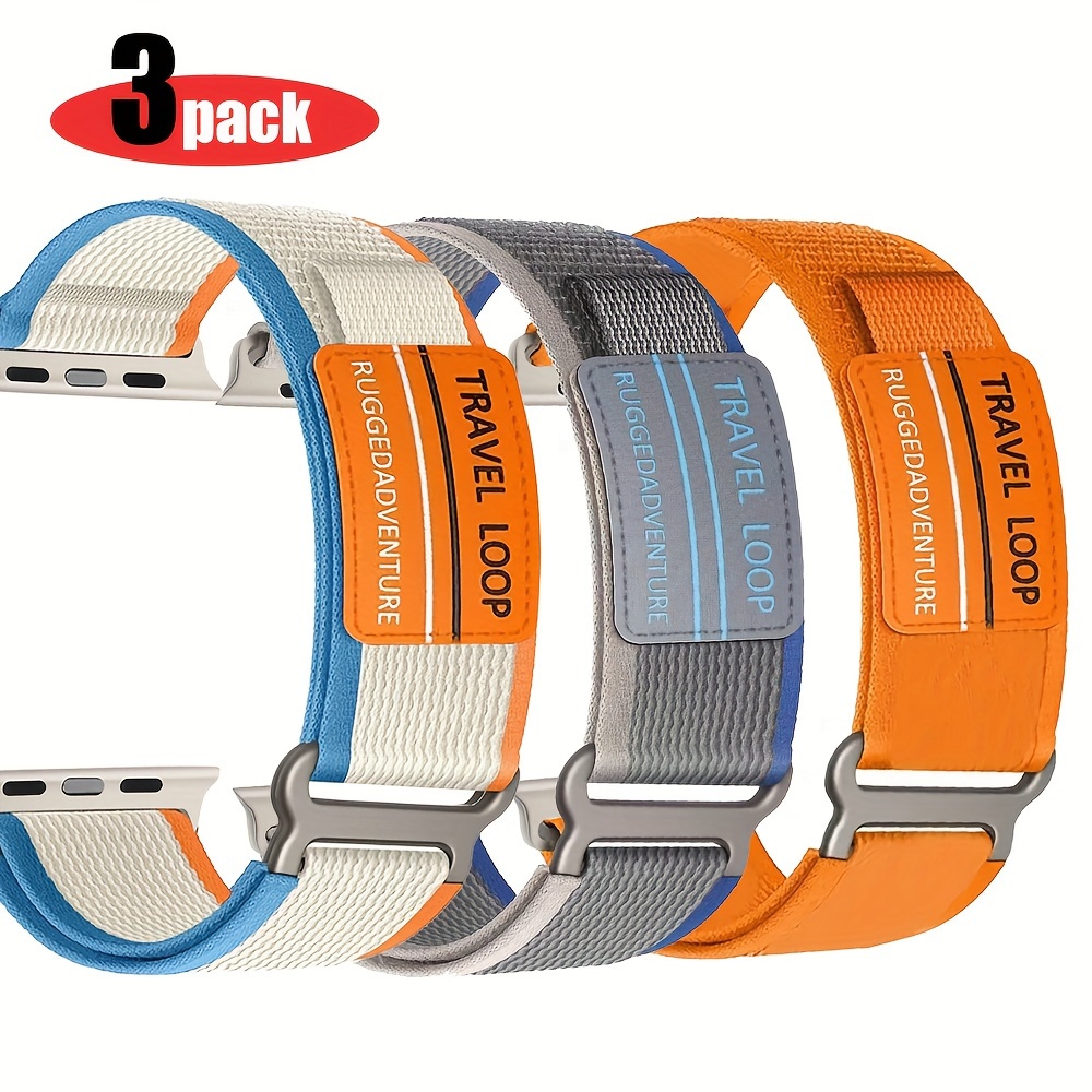 Image of 3-pack Nylon Watch Bands, Suitable For Watch Ultra 2/1/4 (49mm), Iwatch Series 10 (46mm/42mm), Series 9/8/7/6/5/4/se/3 (45mm/44mm/41mm/40mm/42mm/38mm), Unisex Watch Band, Suitable For Iwatch 10