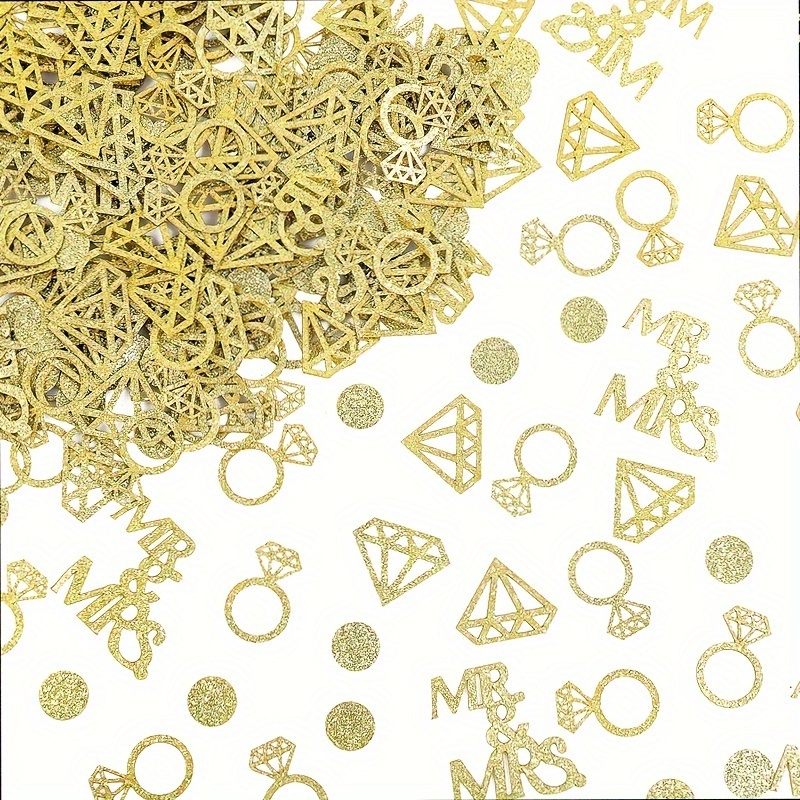 

120pcs Golden Foil Wedding Celebration Confetti Set, Mr & Mrs Engagement Party Table Scatter Decor, Anniversary & Bridal Shower Shiny Paper Decorations, Romantic Celebration Supplies For Adults 14+