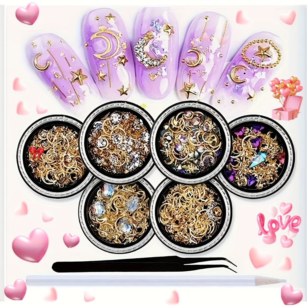 

Nail And Moon Jewellery Mixed Set Brass Round Rivet Sequins Nail Decoration Set Diy Nail Art Decoration