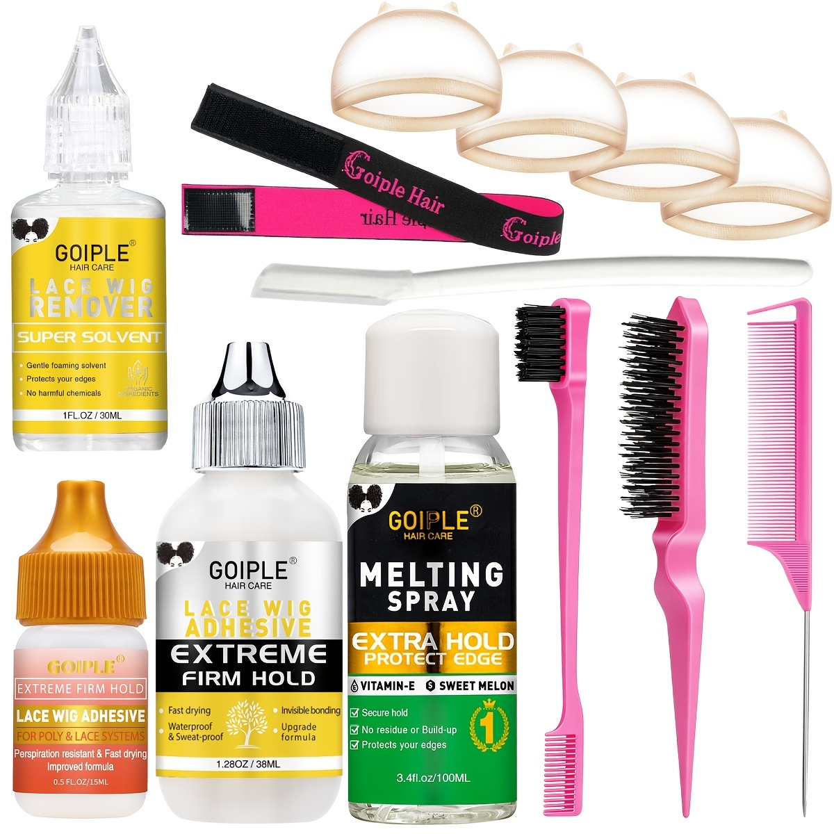 TEMU [deluxe Complete Set] Wig Installation Kit: Wig Adhesive Spray And Wig Glue And Glue Remover And 3pcs Styling Comb Set And Eyebrow Razor And