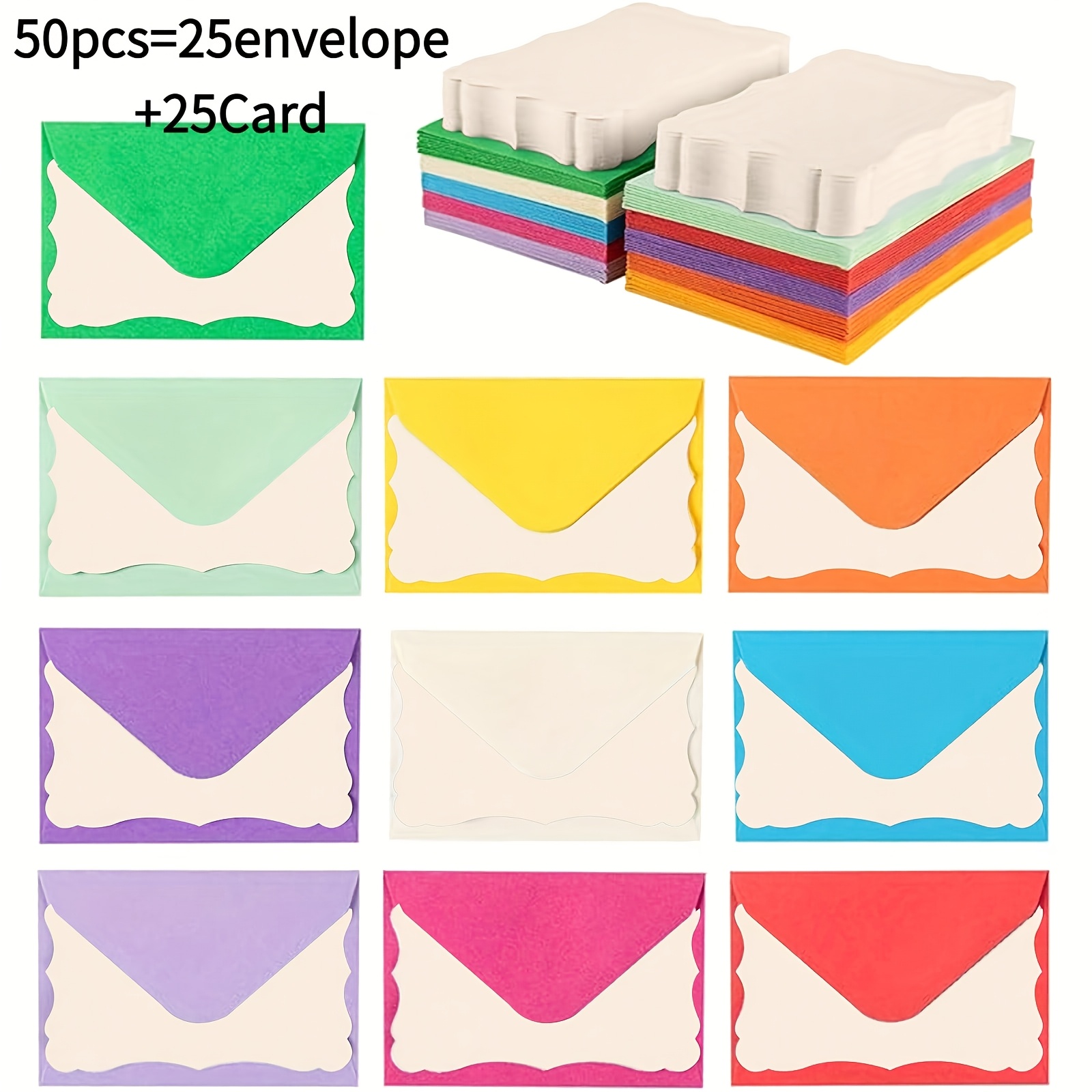 TEMU 50pcs Includes 25 Envelopes + 25 Cards, Retro Envelope Gift Card Set, Blank Wave Birthday Thanksgiving Card Envelope Set, Party Invitation,