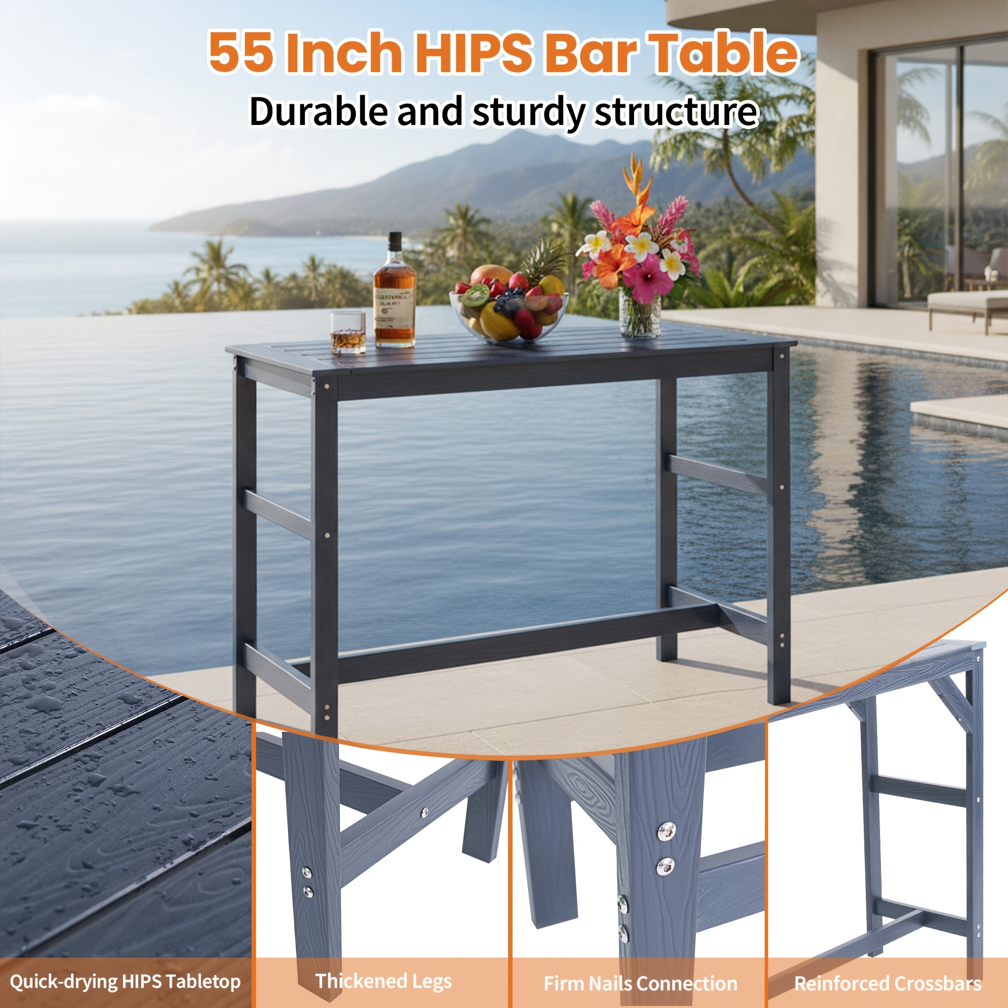 5pcs Outdoor Bar Table And 4-Chair Set, 55-Inch Rectangular High-Leg Bar Table with Stools, All-Weather Waterproof Patio Furniture, Easy to Assemble, Ideal for Patios, Balconies, Backyards, Porches, And Small Spaces