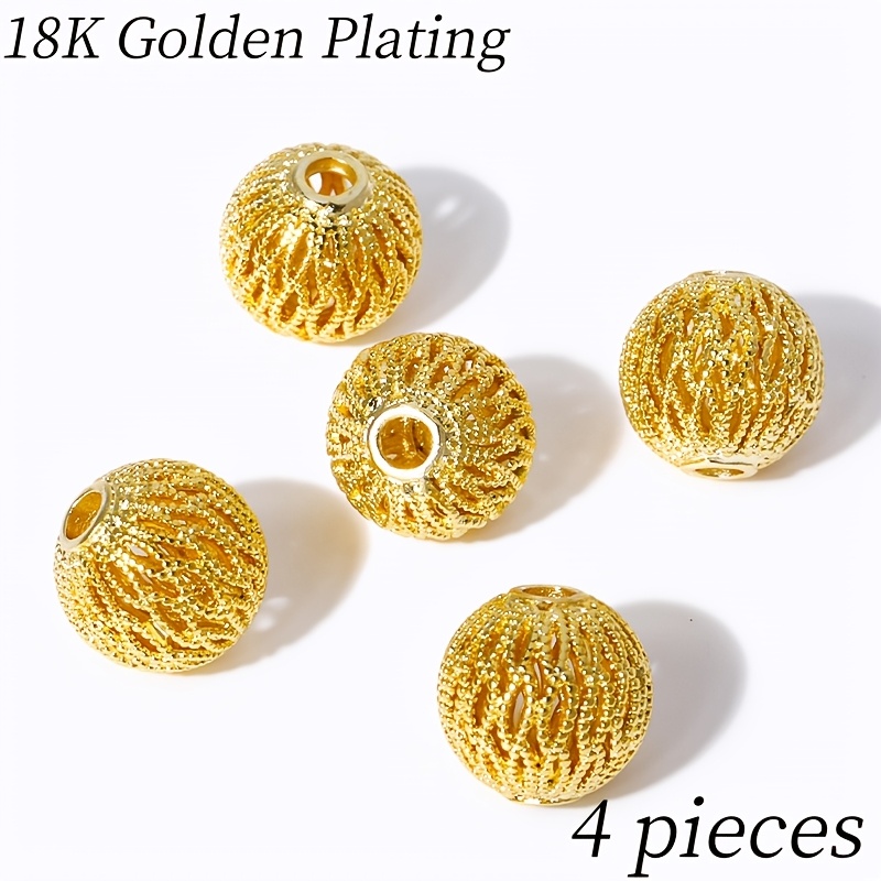 TEMU 4 pièces Perles Spacer Sphériques Creuses en Laiton Doré, Perles Rondes Lâches, Séparateurs de Perles, Accessoires pour Création de Bijoux DIY