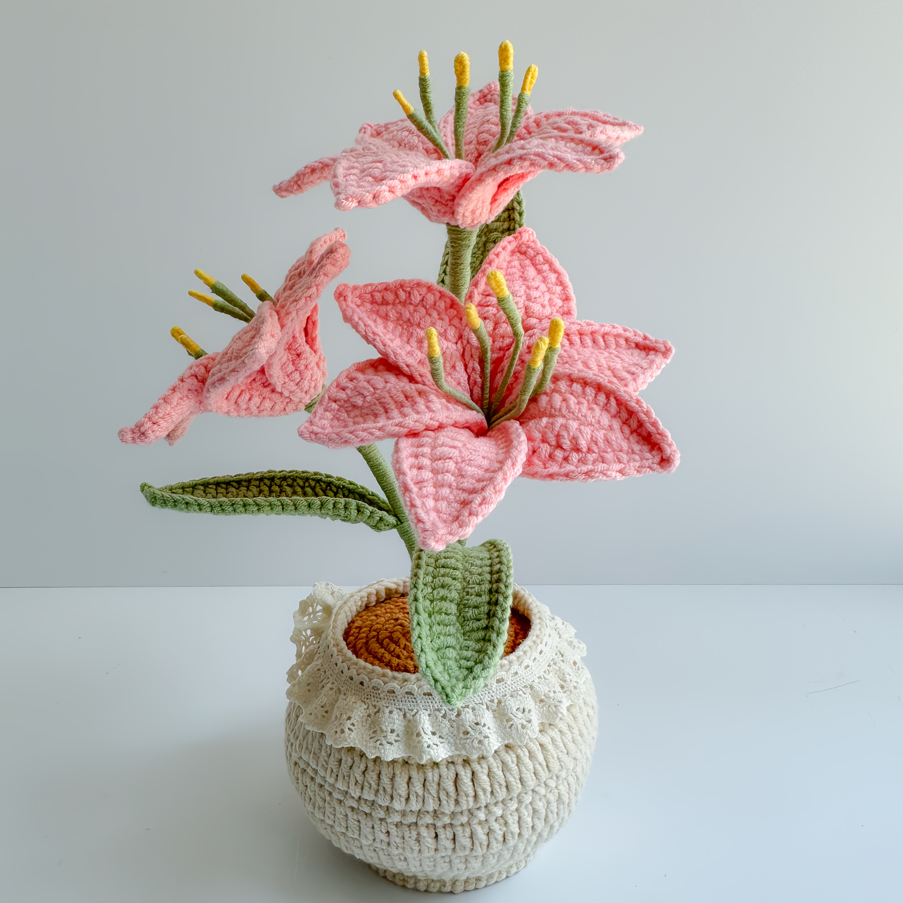 TEMU Hand-knitted Crochet Artificial Christmas Flower Potted Plant