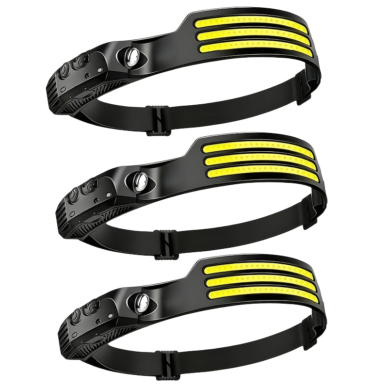 TEMU Lampe frontale rechargeable 3pcs à , légère et rechargeable par USB, lampe frontale LED à capteur, lampe frontale COB avec détecteur de
