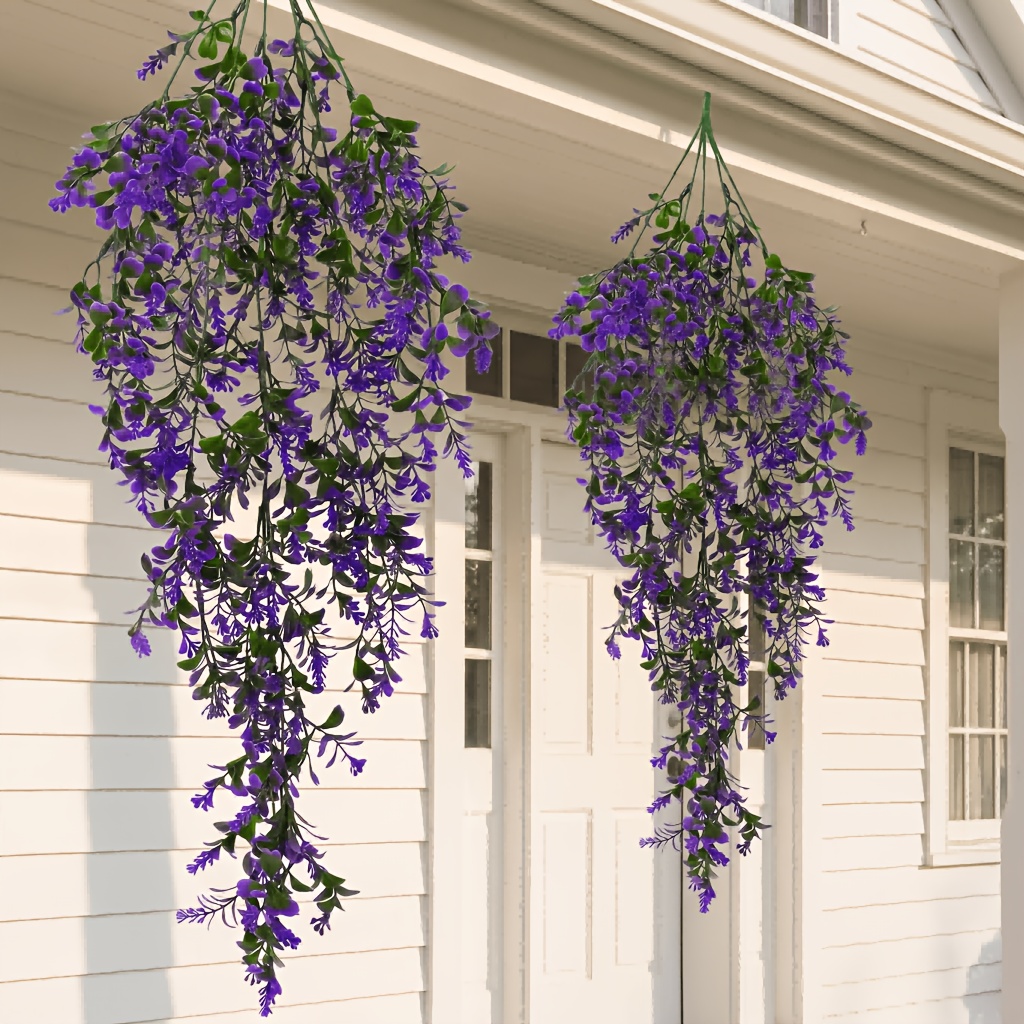 Image of Purple Artificial Hanging Flowers, 2pcs Artificial Hanging Plants, 75cm Artificial Plants, Artificial Plants Realistic Outdoor Weather, Artificial Flowers Outdoor, Garden, Indoor Decoration