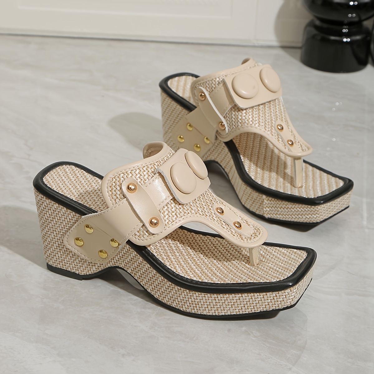 Faux Woven Sole, Lace-up, Everyday and Vacation Gift, Comfortable Non-tiring Women's High Heel Wedge Sandals, Women Shoes