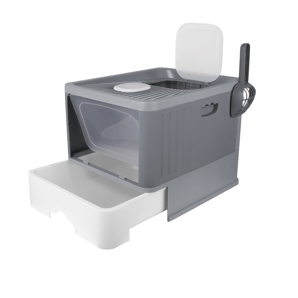 Image of Luxury Fully Enclosed Litter Box, Litter Box With Scoop, Portable Litter Box, Cat Furniture, Indoor Kittens, Pet Litter Box, Top-opening Design, Easy To Clean, 48x37x38cm, Gray