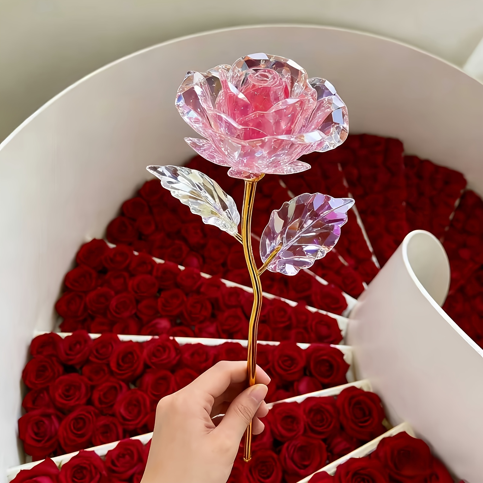 11pcs Everlasting Crystal Rose Bouquets - Shiny Plastic Flowers Suitable for Wedding, Valentine' Day, Home Party Decor with Realistic Roses & Foliage, Low-Maintenance Elegant Centerpieces for Table Centerpieces, Year-Round Decoration