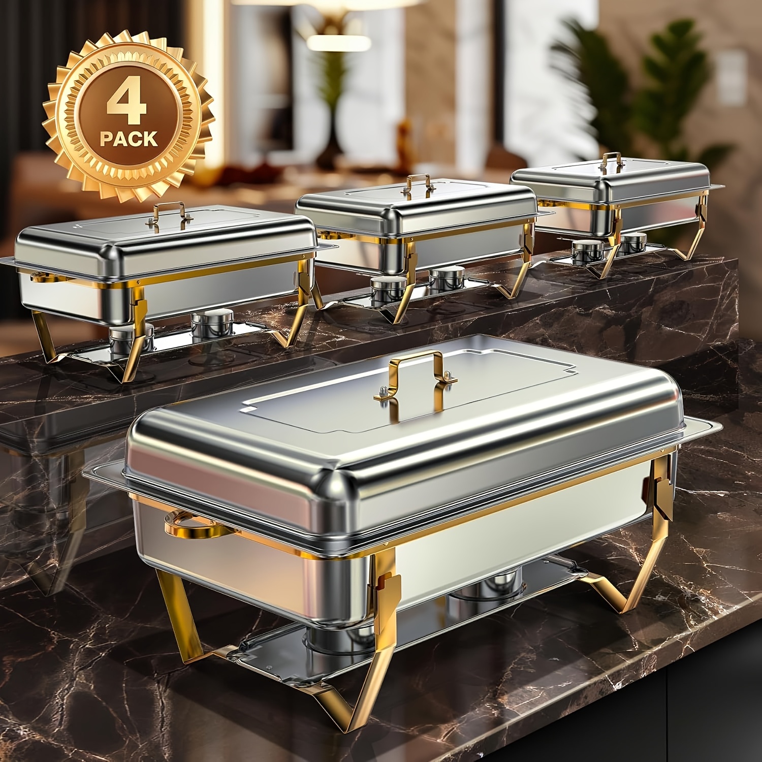 Image of Chafing Dishes For Buffet 2/4 Pack, [ultrasonic Mirror Polishing] Chafing Dish Buffet Set 9qt, [rolled Protection] Buffet Servers And Warmers For Any Party, Wedding, Birthday And Hotel, Cooking