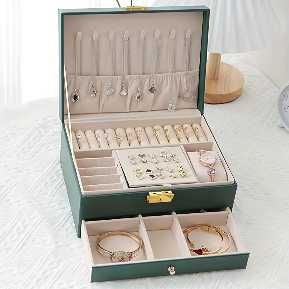 

1pc Organisateur de bijoux en cuir : Boîte à bijoux à double couche avec plateaux amovibles pour et boucles d'oreilles - Cadeau pour des mères, les ou la Saint-Valentin