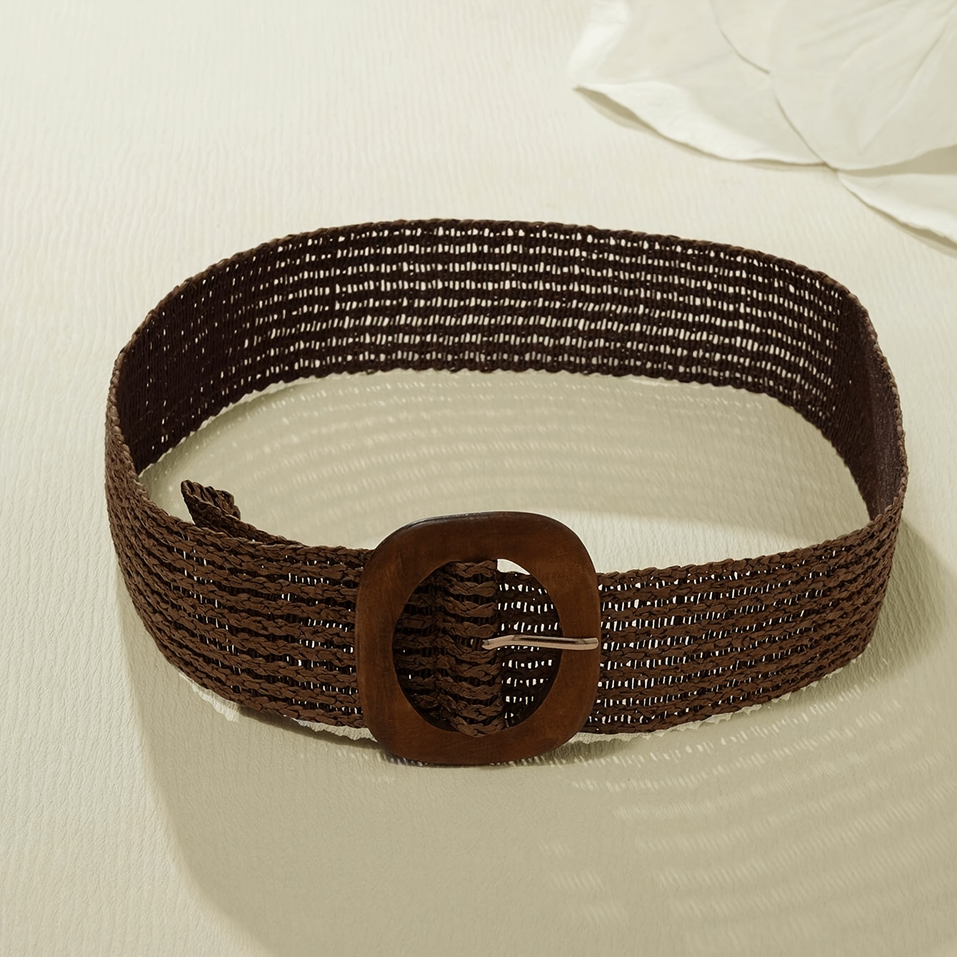 Image of 1pc Women's Bohemian Style Wide Belt, Fashion Accessory Waist Belt, With Wooden Square , Suitable For Dresses, Dates, Parties, Casual Wear