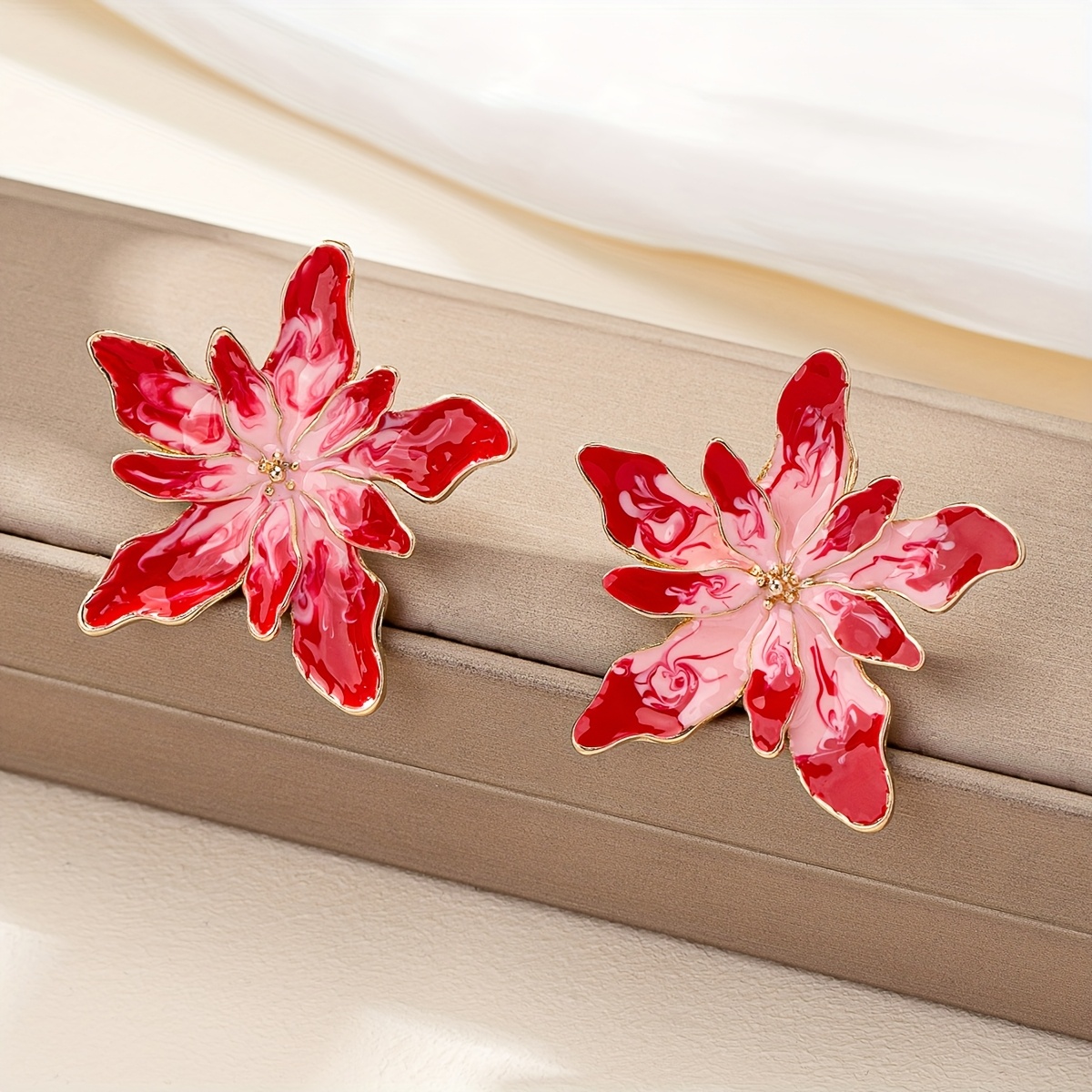 Vintage Bohemian Double Layer Floral Earrings Red & Blooms