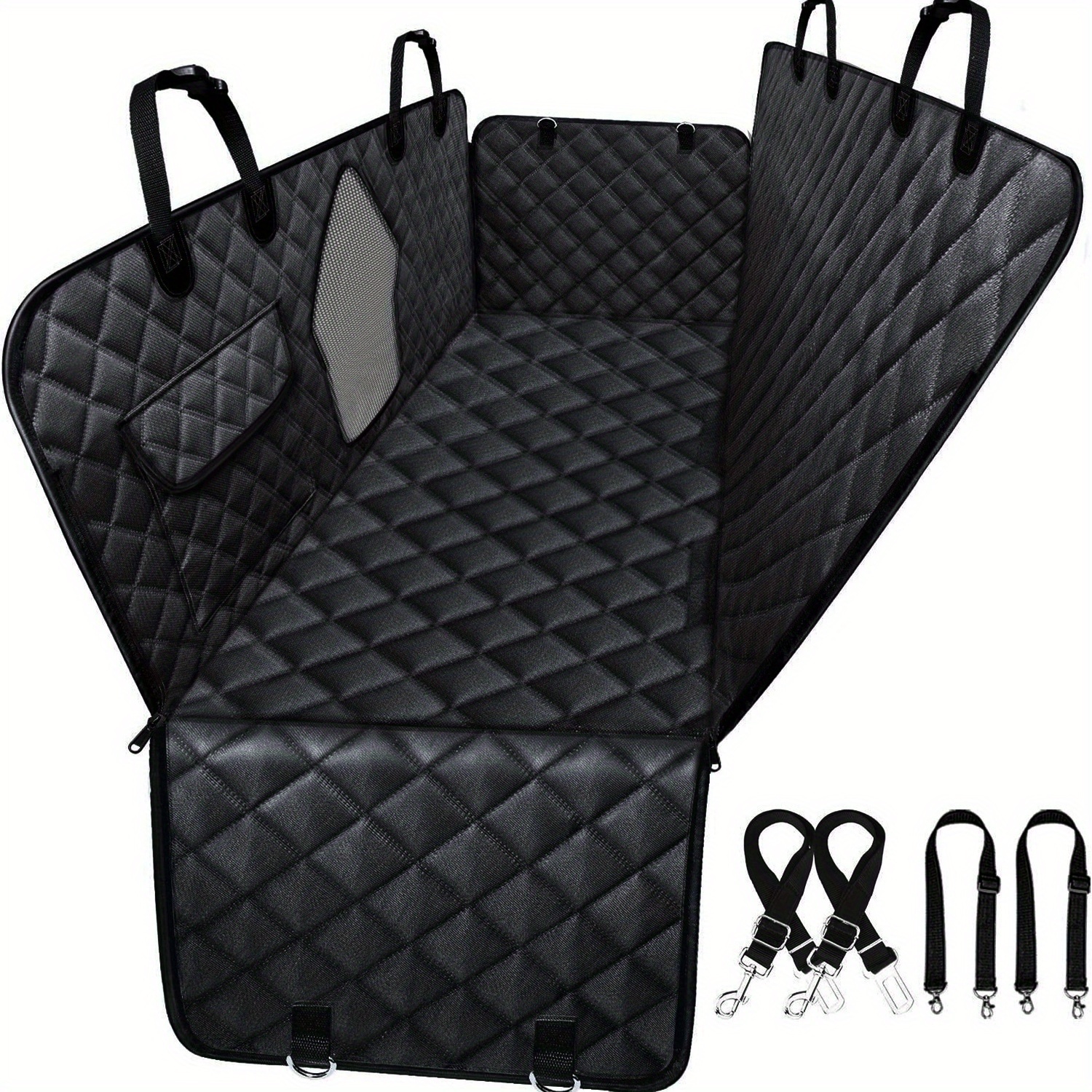 Image of 1pc Durable Car Dog Seat Cover With Rear Extender - Anti-slip, Chew & Scratch Resistant Floor Mat For Suv/ Sedan Truck. Easy Compatible With All Breeds Small To Large Sizes Polyester Travel Mats