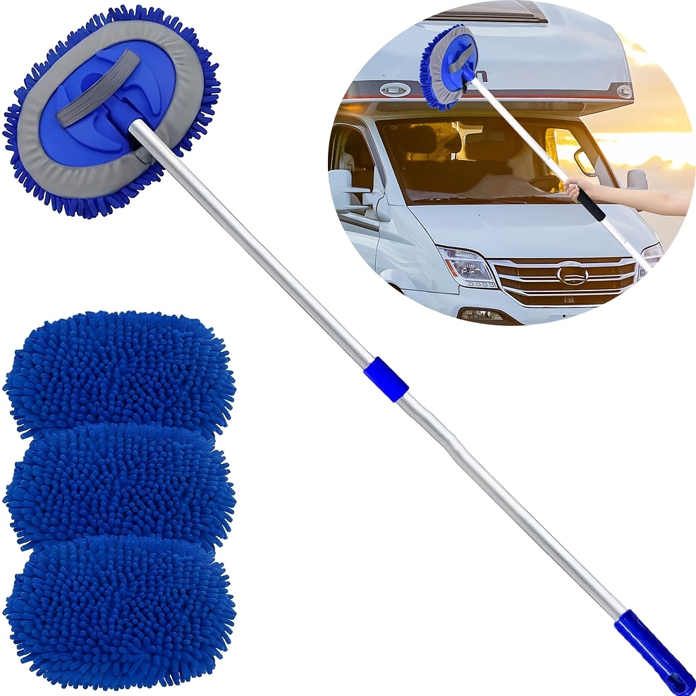 Image of Telescopic Handle Motorhome Car, Aluminium Car Wash Mop, Car Wash Mop Long Handle Rotation, Chenille Car Wash Mop, Car Wash Mop Aluminium, Car Wash Mop Aluminium(blue)