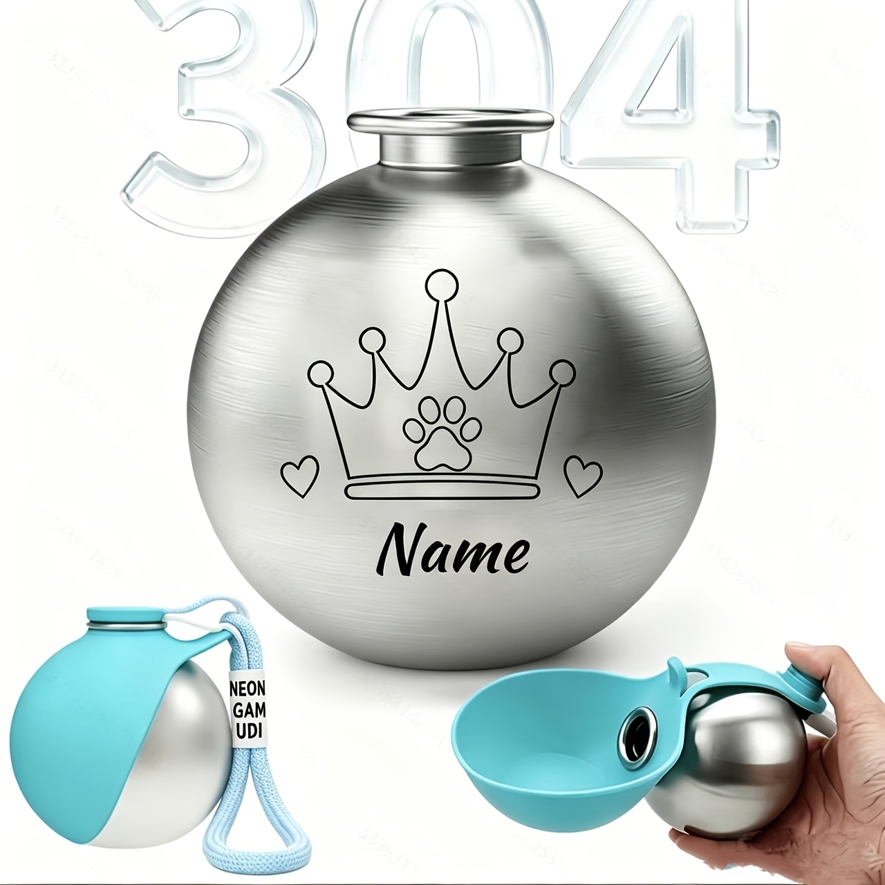 TEMU 1pc Custom Pet 304 Stainless Steel Water Bottle, Personalized , Capacity 9.64oz, Leak-proof Travel Cup, Suitable For Dogs And Cats, Ideal For ,