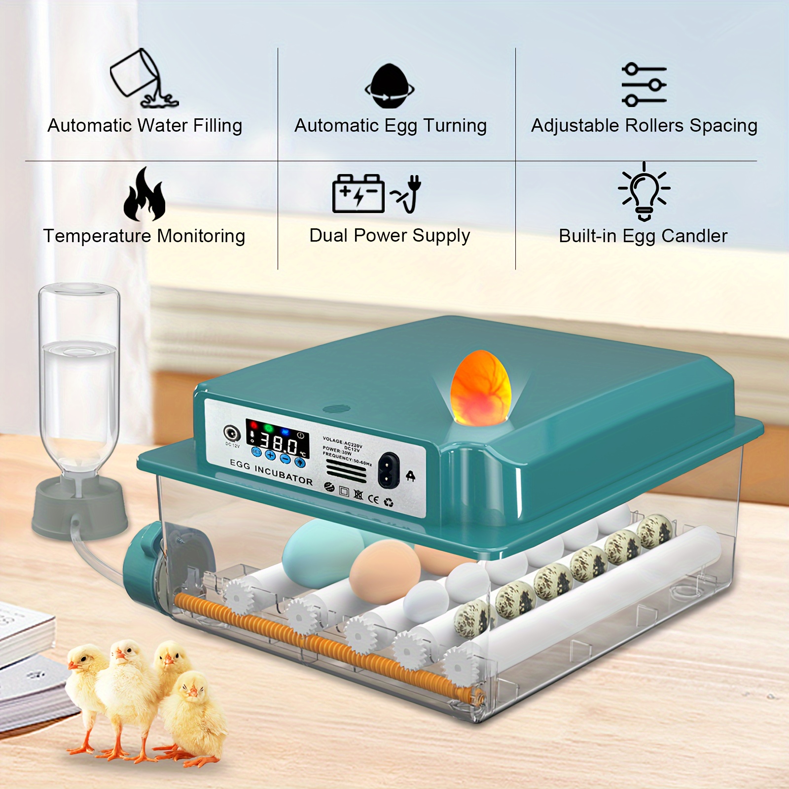 

Incubateur d'œufs, incubateur avec automatique des œufs et ajout d'eau automatique, incubateur pour œufs de poule, incubateur de 12 à 16 œufs avec mire-œufs, pour œufs de canard et œufs de